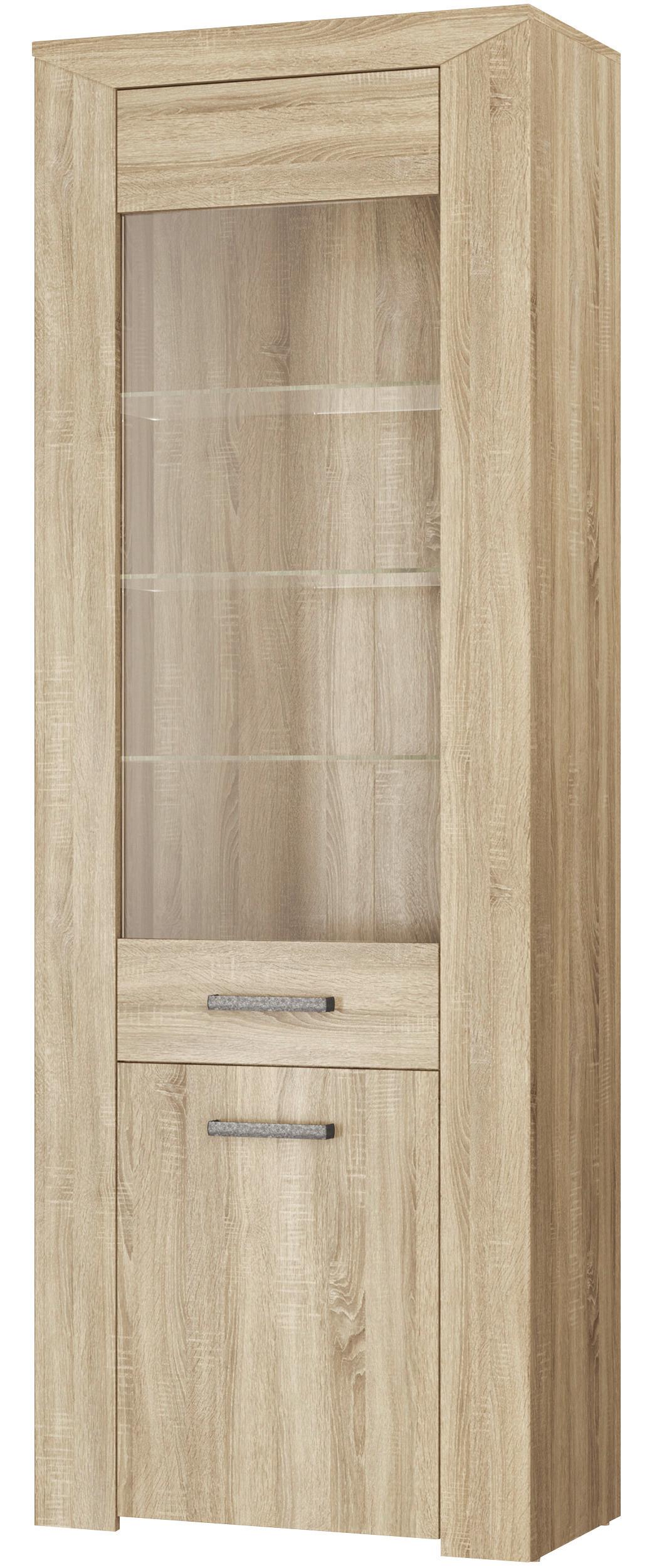 Vitrină LORENZO - stejar Sonoma, sticlă/material pe bază de lemn (69,6/197,2/38cm) - Modern Living