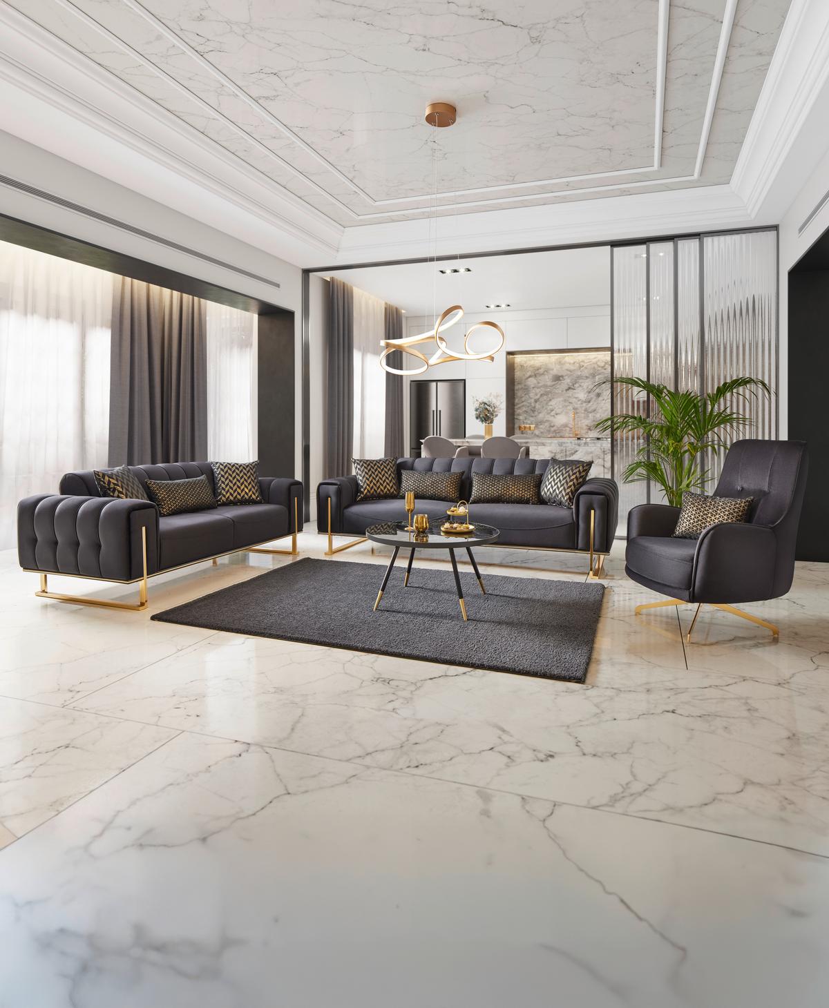 3-Sitzer-Sofa Aile in Schwarz/Goldfarben - Goldfarben/Schwarz, LIFESTYLE, Textil (244/80/90cm) - Based