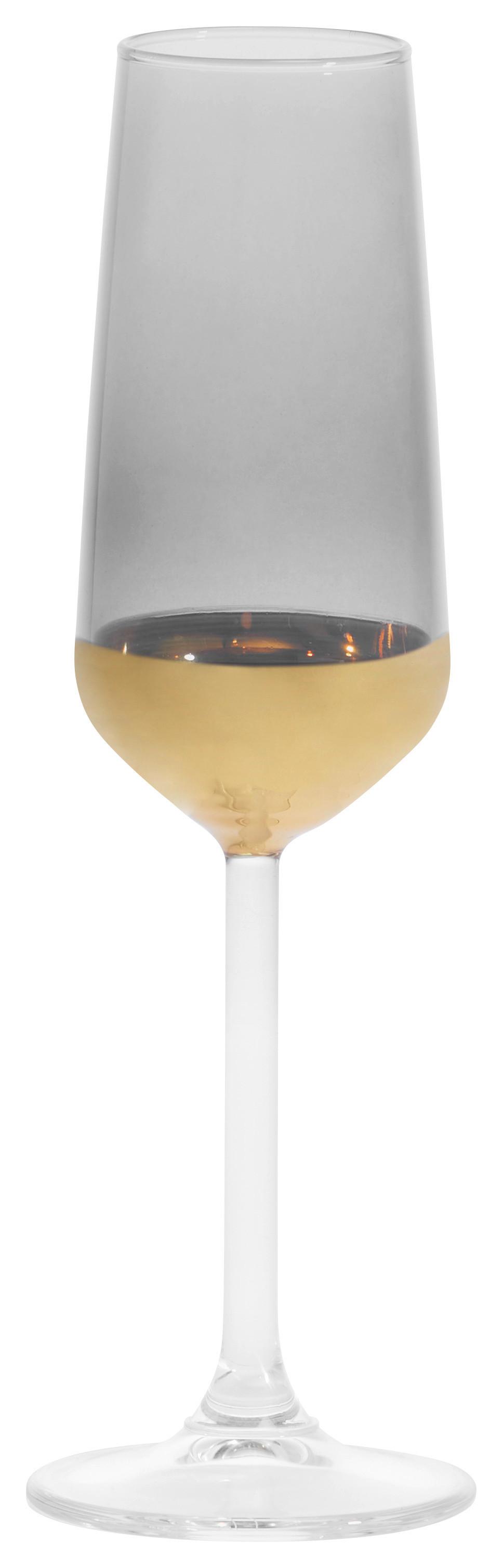 Sektglas Glamour in Schwarz/Goldfarben ca.195ml - Goldfarben/Schwarz, ROMANTIK / LANDHAUS, Glas (4,5/22,6cm) - Premium Living