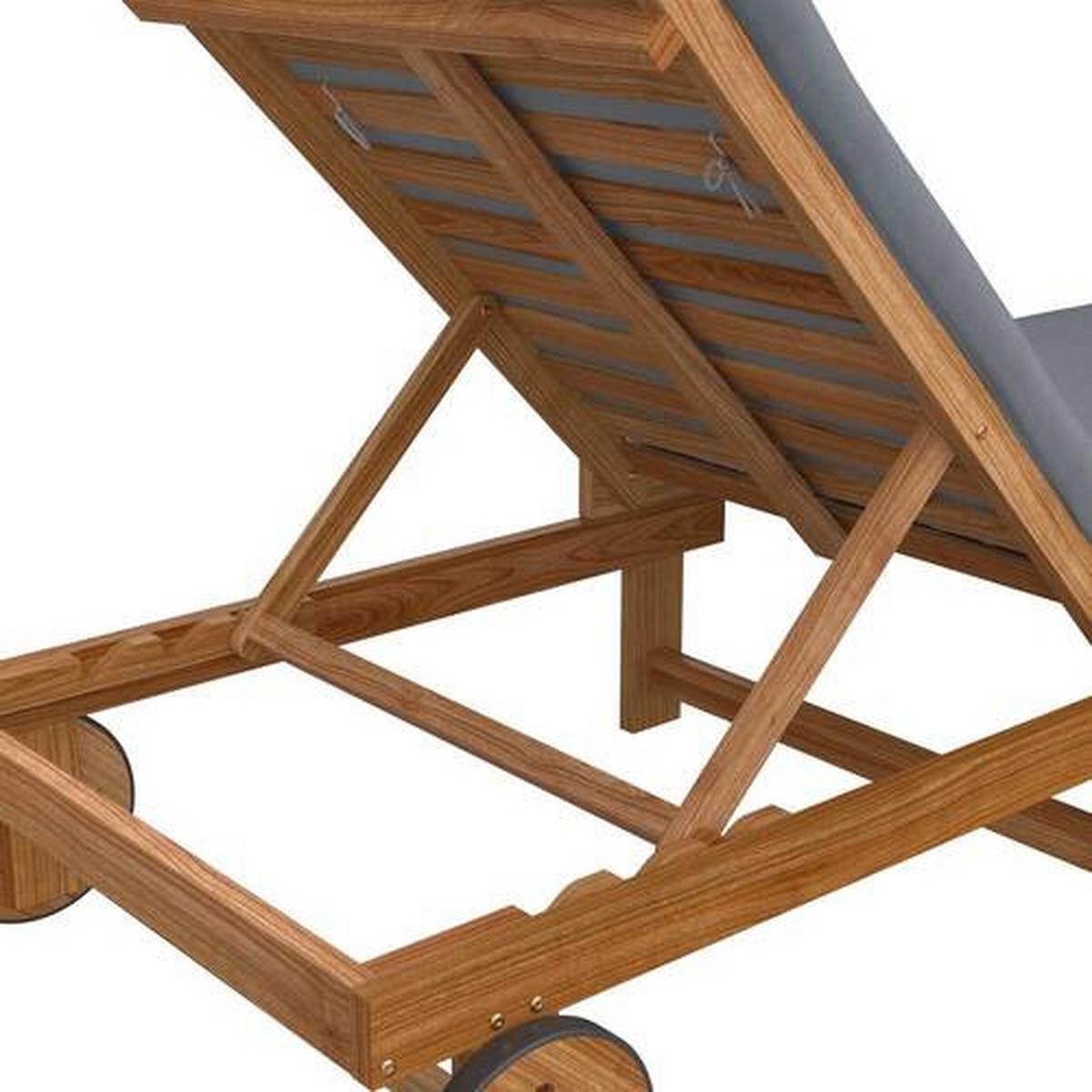 LEŻAK OGRODOWY TENERIFFA - kolor akacjowy/szary, Basics, drewno/tkanina (186/32/70cm) - Ambia Garden