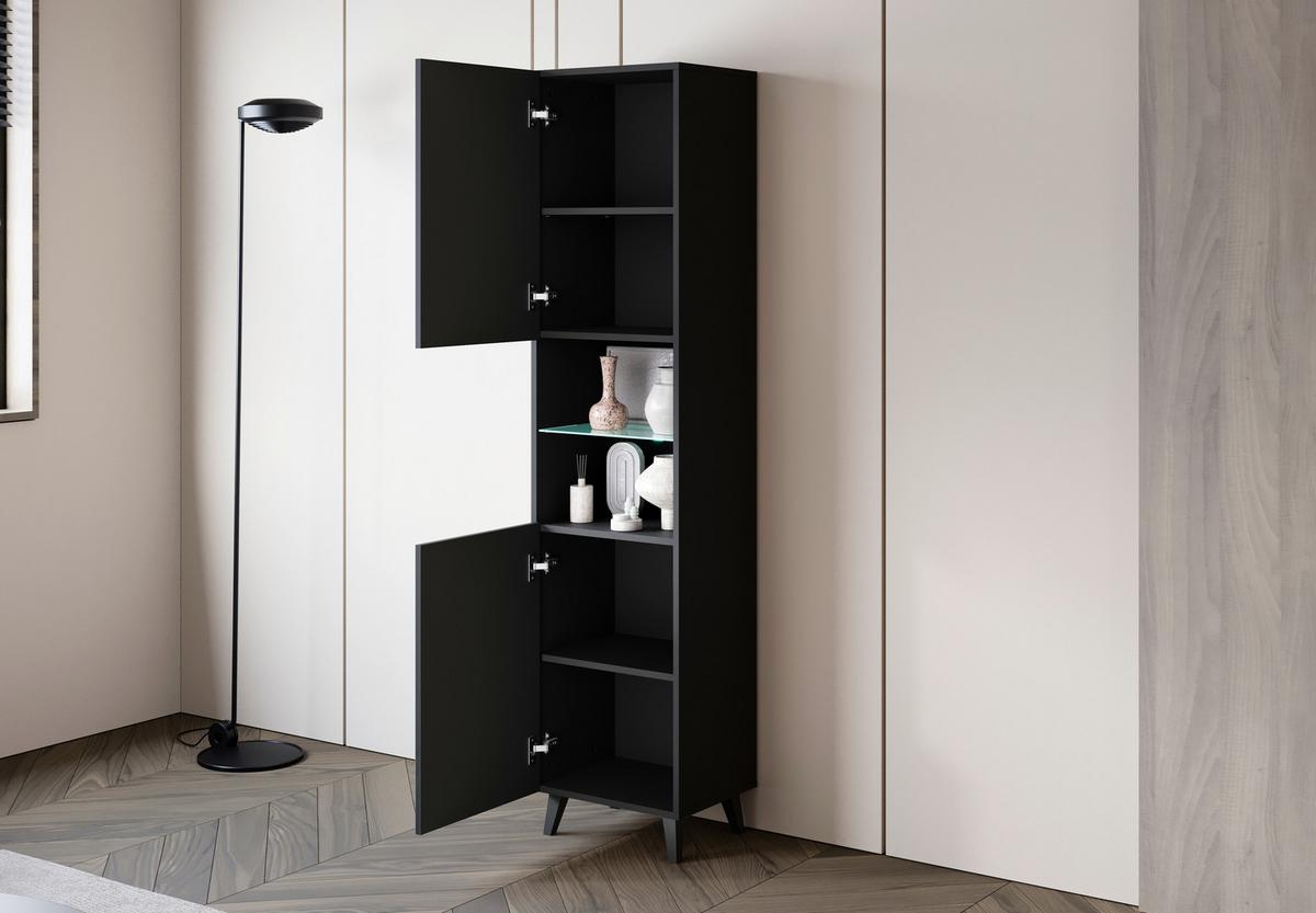 Vitrina Phuket, Črna, Osvetlitev - črna, Design, umetna masa/steklo (40/170/31,5cm) - P & B
