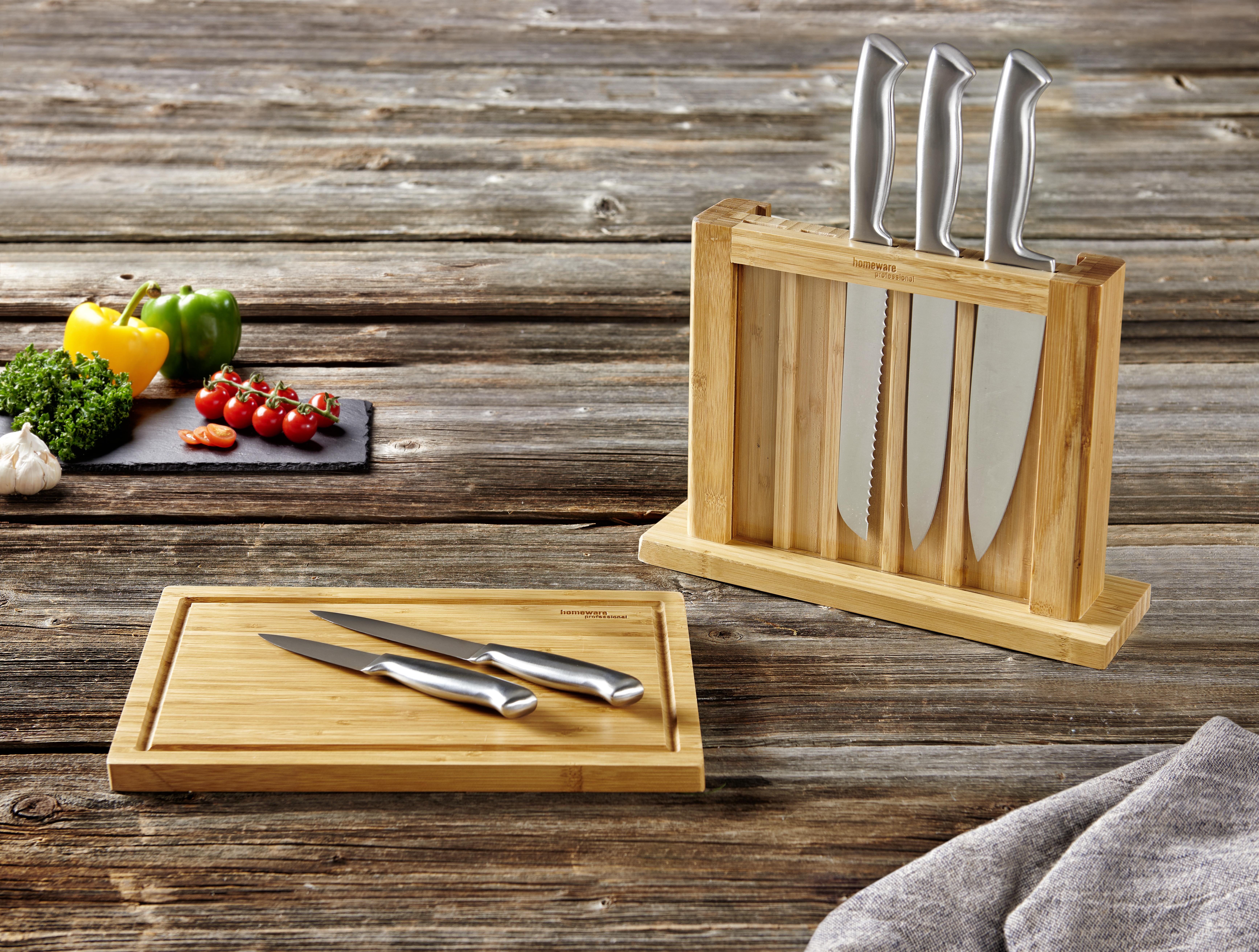 BLOK NA NOŻE BA520-ND001 - kolor srebrny/kolor naturalny, Basics, metal/drewno - Homeware Profession.