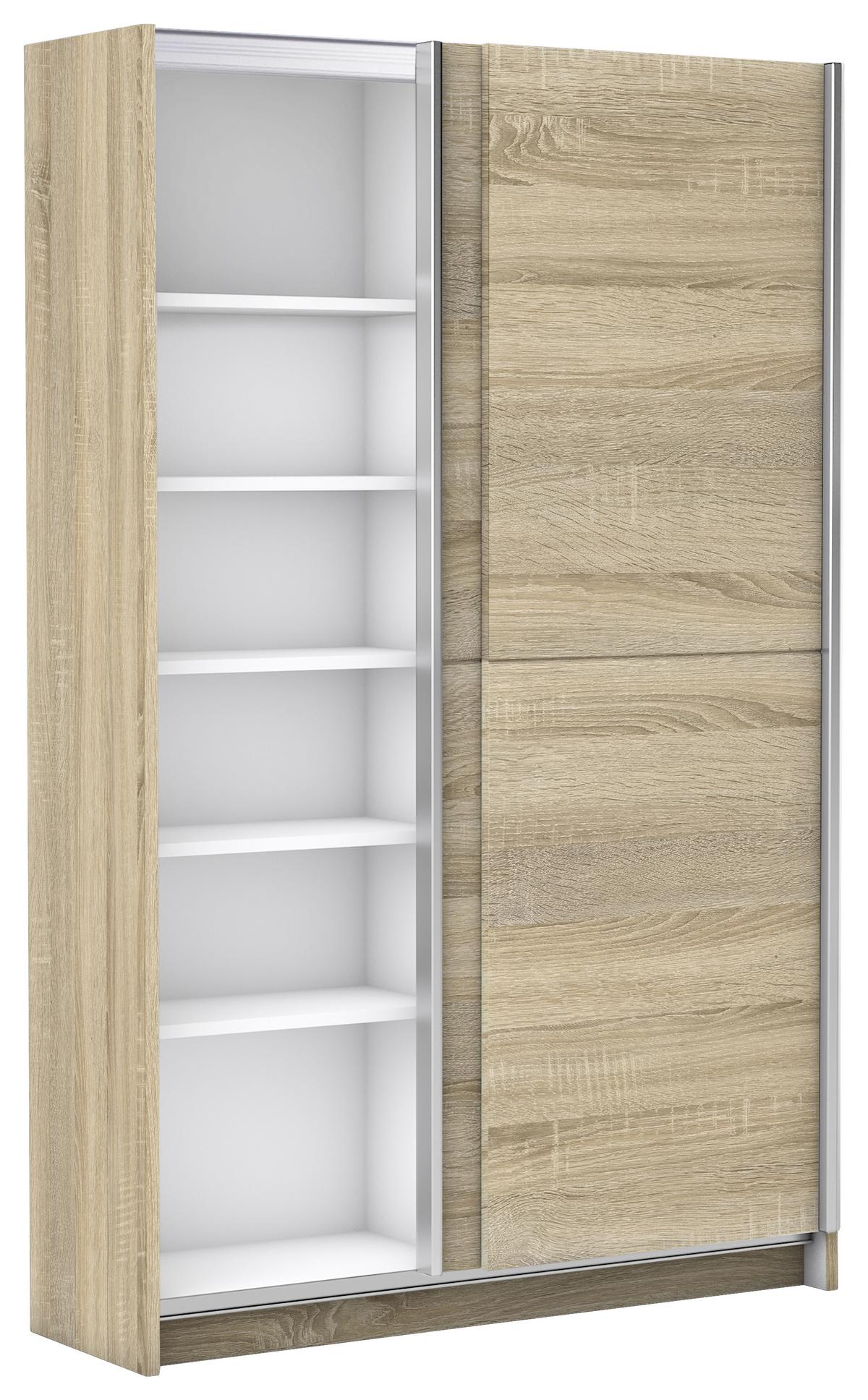 Tolóajtós Szekrény Slim - ezüst/tölgyfa, Basics, faalapú anyag/fém (125/195,5/38cm) - P & B