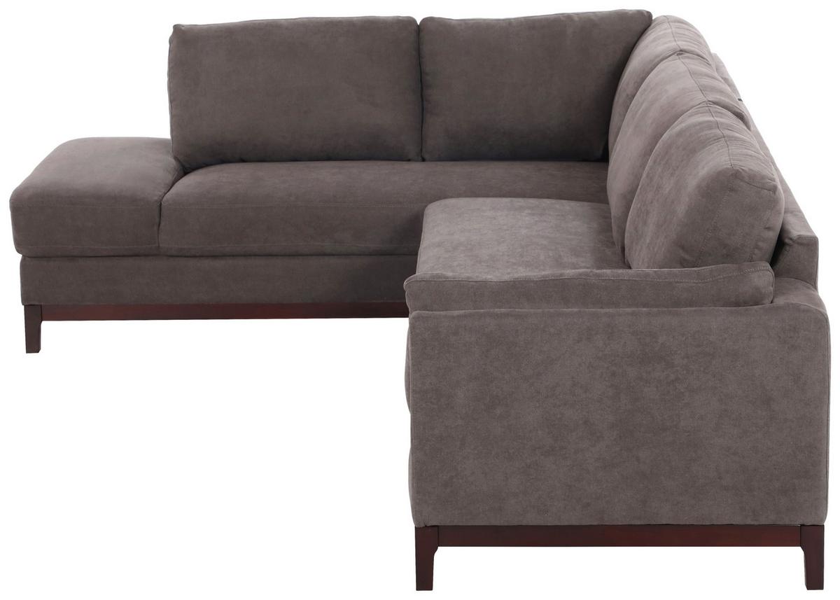 NAROŻNIK BRISTOL - szary/brązowy, Basics, tkanina/drewno (210/278cm) - MID.YOU