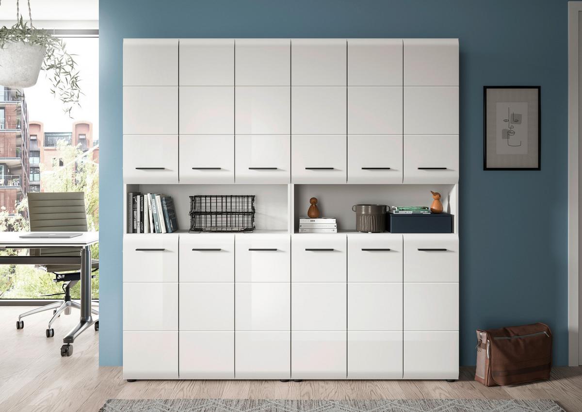 Hochschrank Ice ca. 180x185 cm Weiß - Weiß Hochglanz/Silberfarben, MODERN, Holzwerkstoff/Kunststoff (180/185/30cm) - MID.YOU