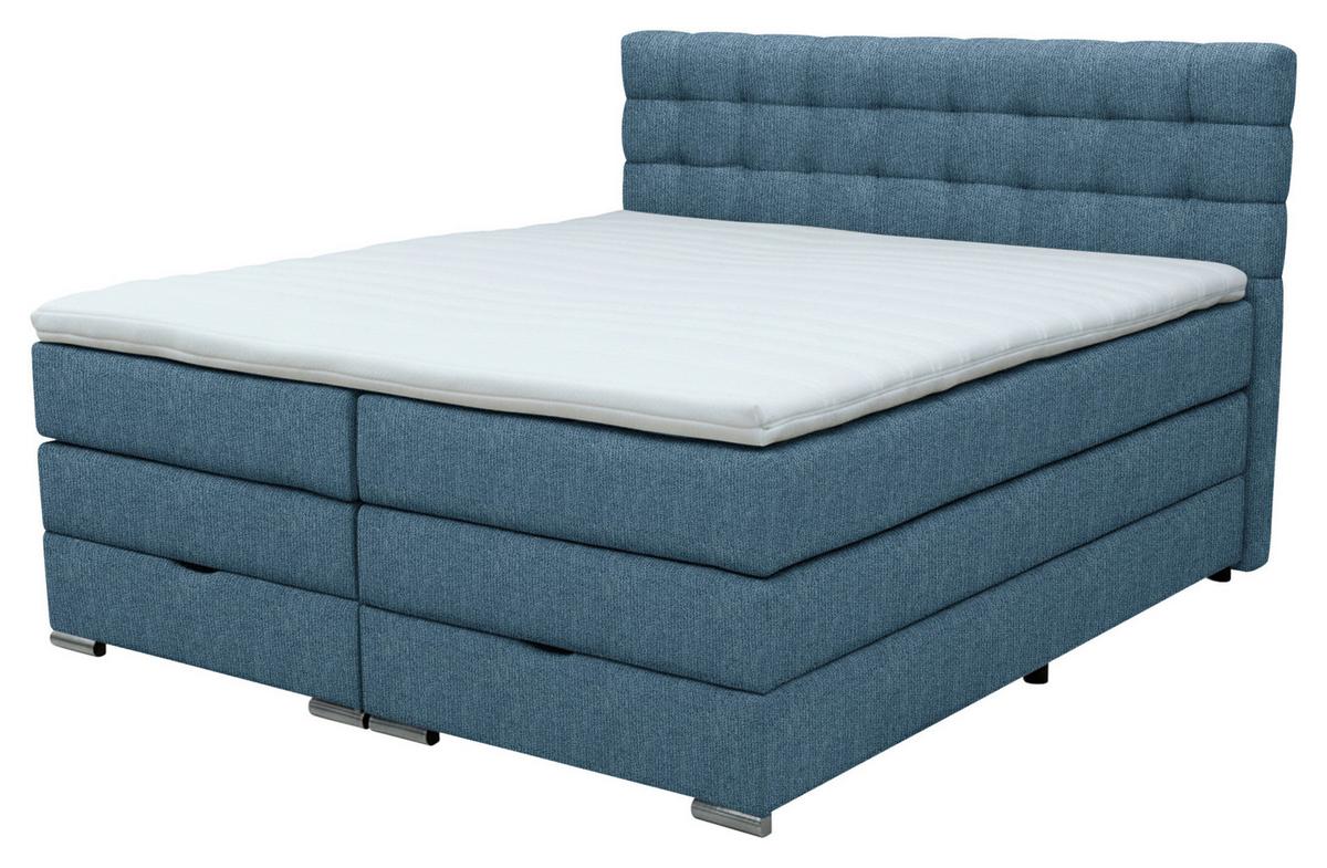 Boxspringbett London Blau ca. 160x200cm - Blau/Chromfarben, MODERN, Holz/Holzwerkstoff (160/200cm) - Premium Living