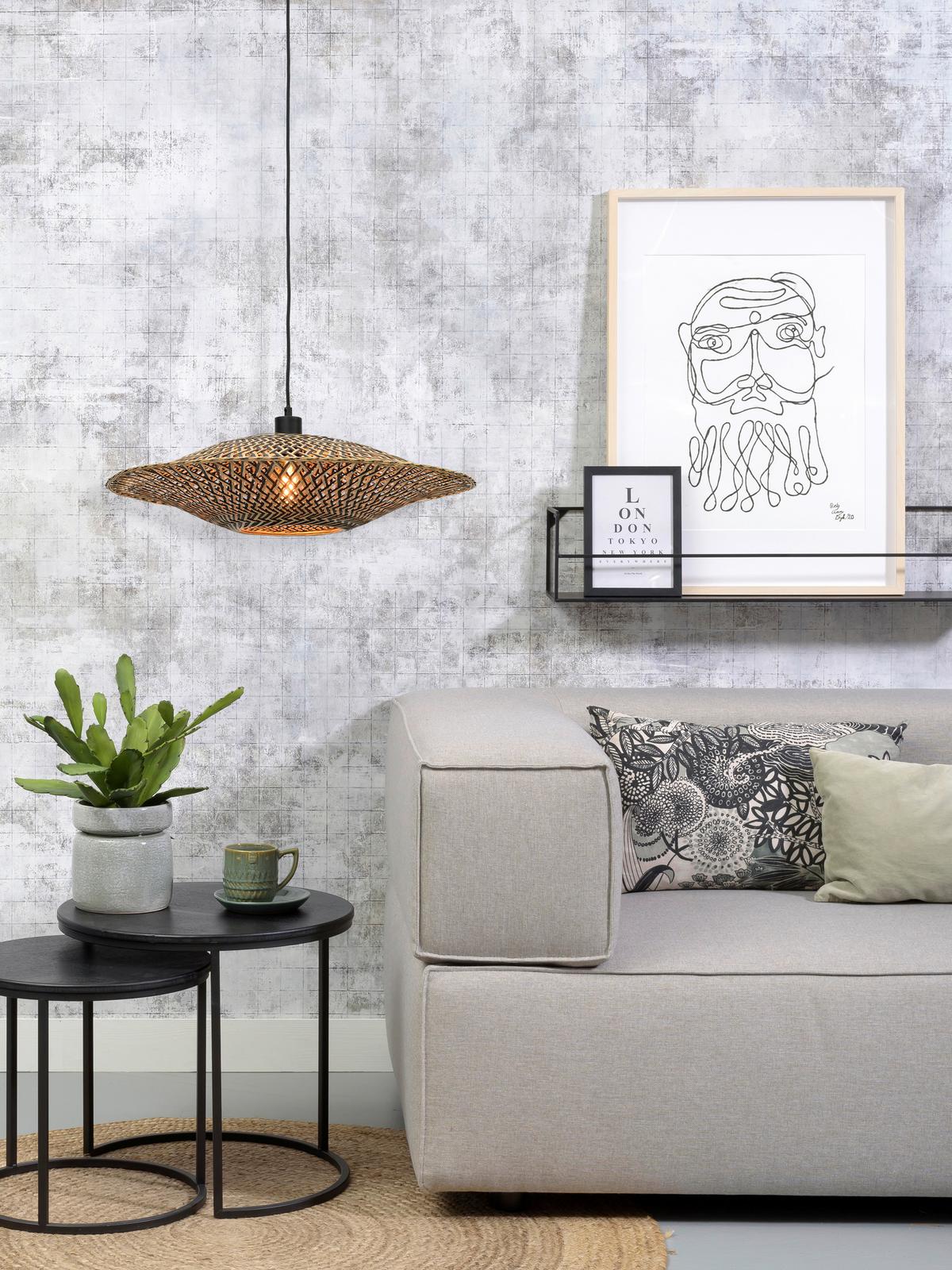 Stropna Svetilka Bali - svetlo rjava/črna, Natur, kovina/naravni materiali (60/15cm) - Good & Mojo