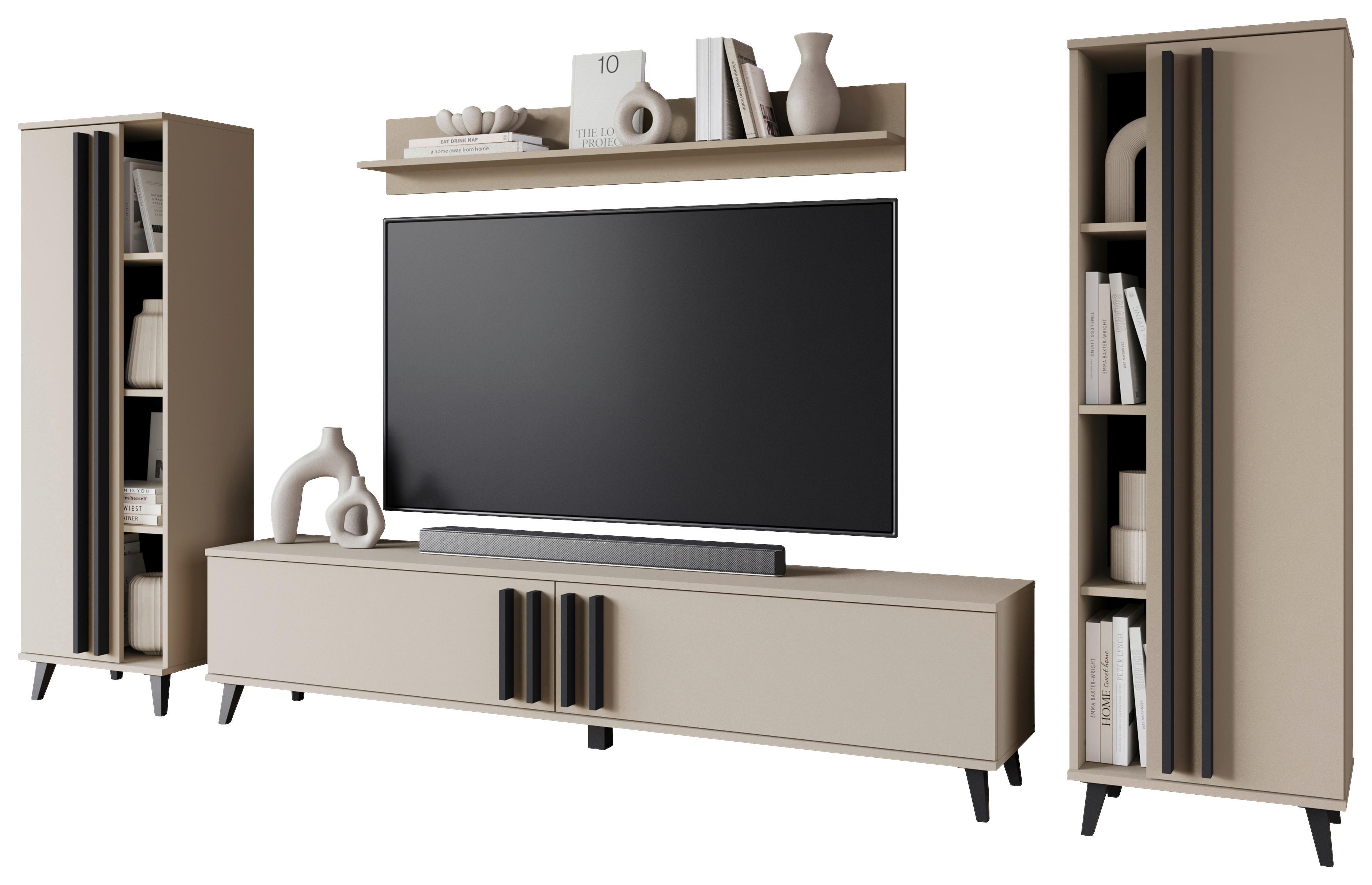 Dnevni Regal Helsinki 1, Bež, 4-Delno - črna/bež, Trend, umetna masa/leseni material (270/140/33cm)