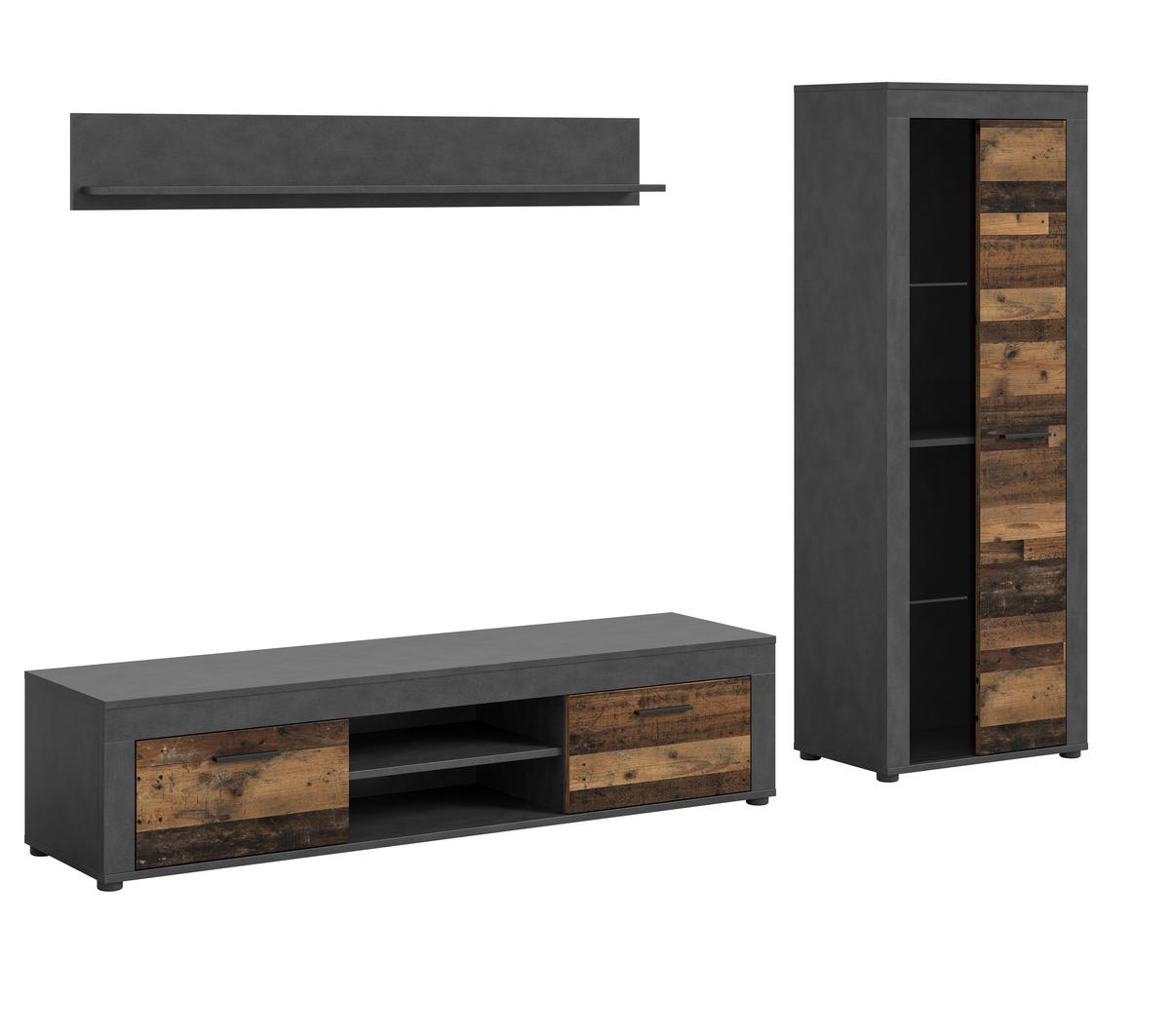 Ansamblu mobilier camera de zi JAM - culoare natur/gri, Design, sticlă/material pe bază de lemn (159/235/35cm) - Modern Living