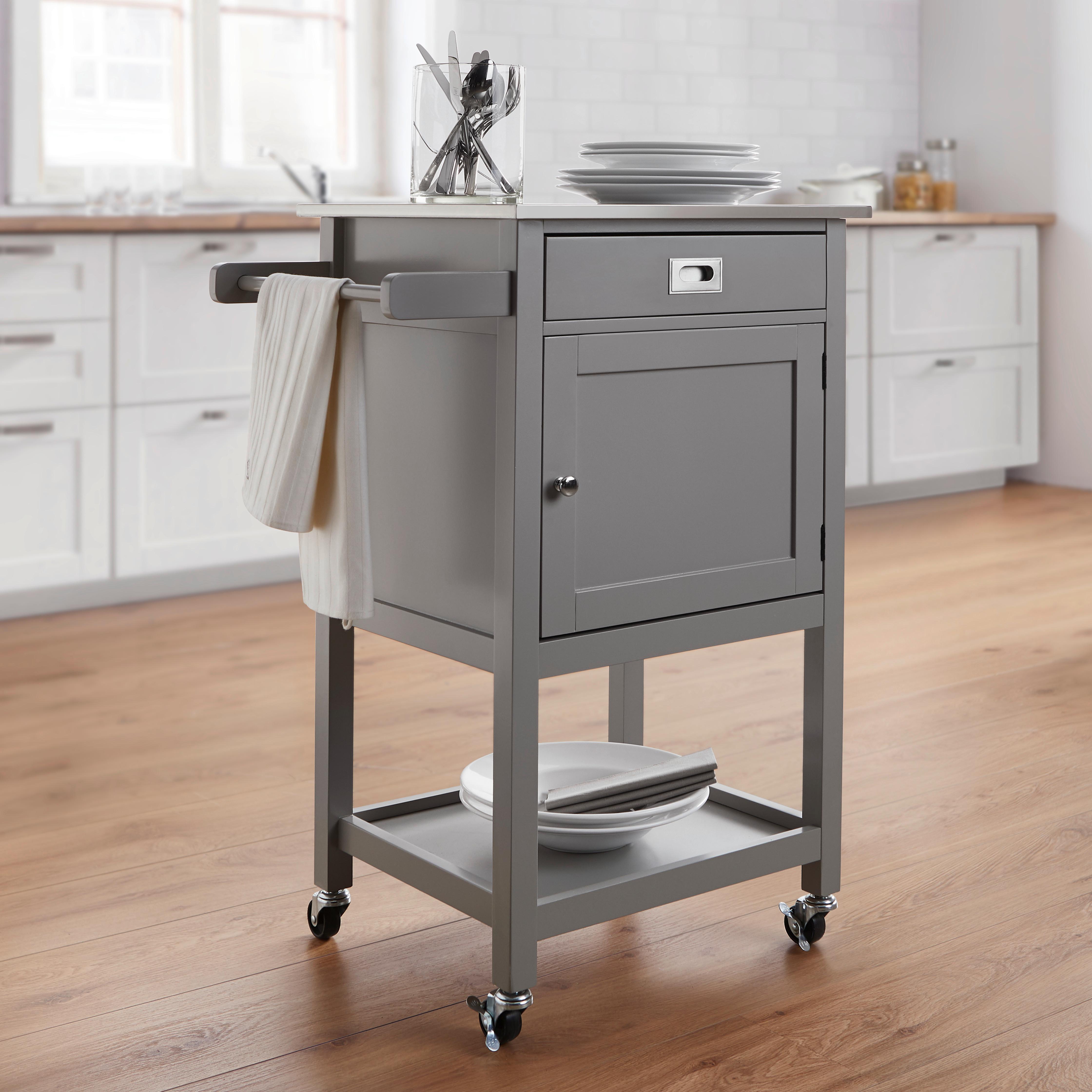 Rollwagen Hendrik Grau Echtholz/MDF - Edelstahlfarben/Hellgrau, MODERN, Holz/Metall (65/91,5/45cm) - Bessagi Home