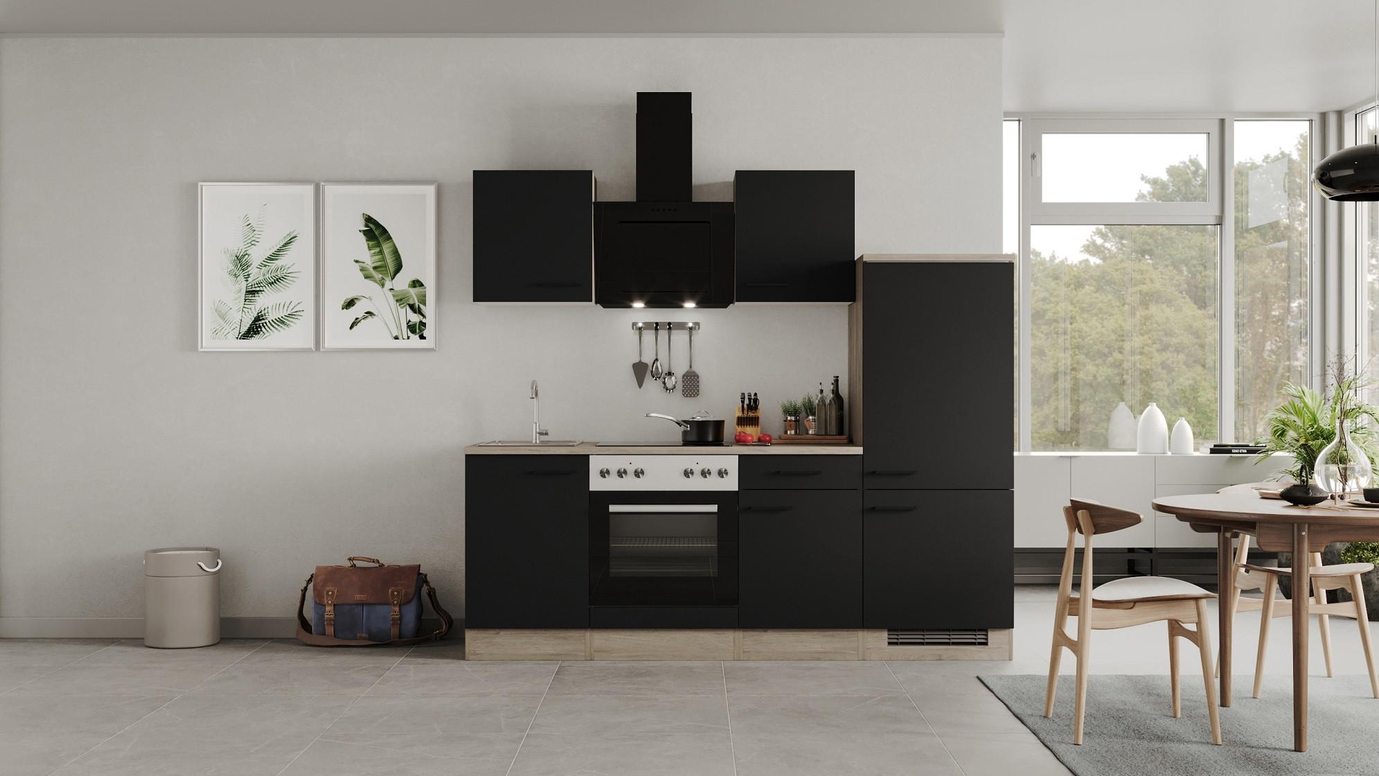 Kuhinjski Blok Capri, Črna, Hrast - črna/barve hrasta, Moderno, kovina/leseni material (220cm) - FlexWell