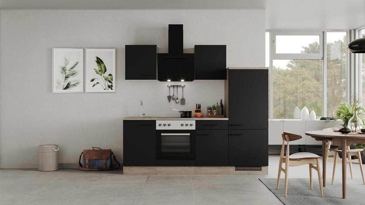 Kuhinjski Blok Capri, Črna, Hrast - črna/barve hrasta, Moderno, kovina/leseni material (220cm) - FlexWell