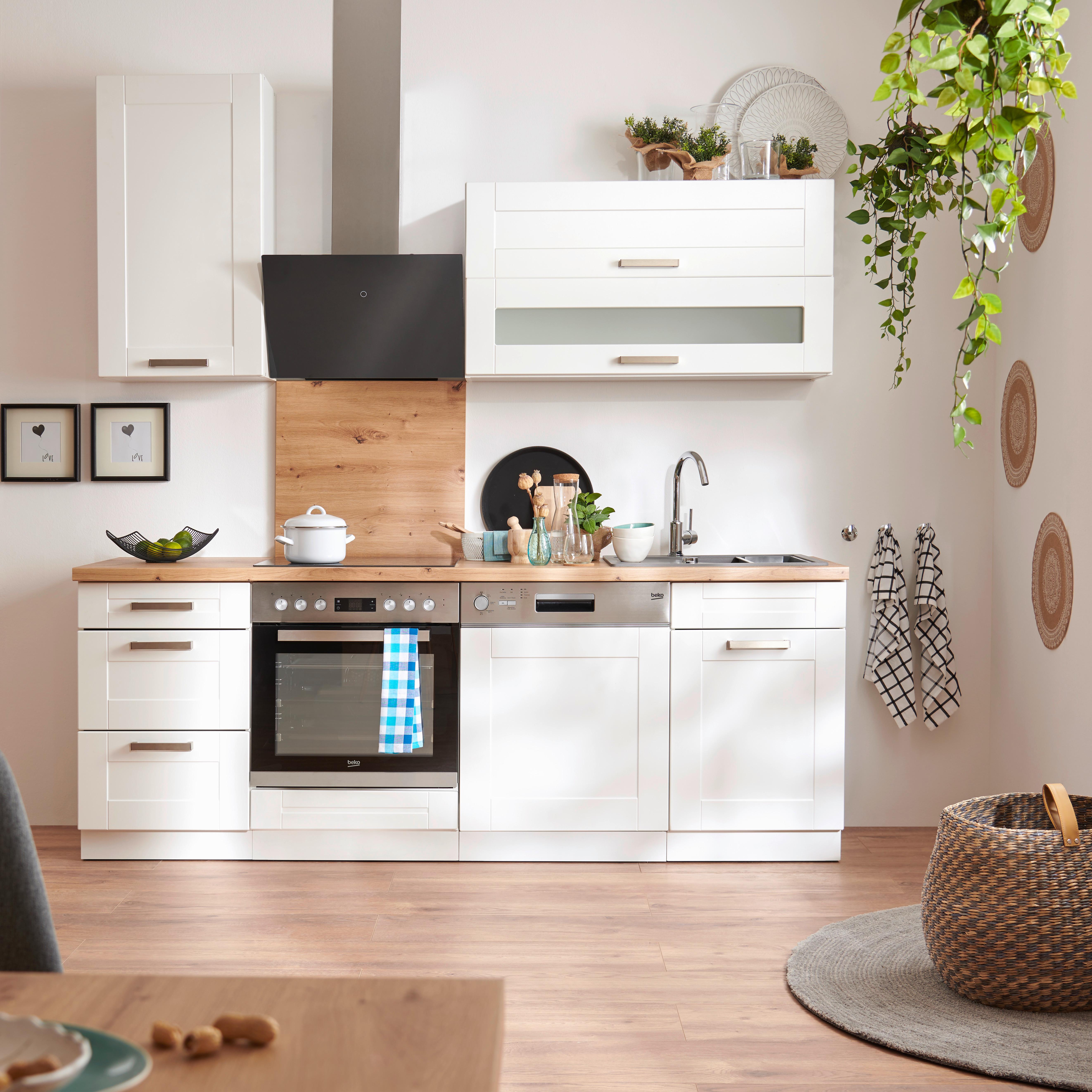 Kuhinjski Blok Luisa - bijela/srebrne boje, Romantik / Landhaus, staklo/drvni materijal (220cm) - Based