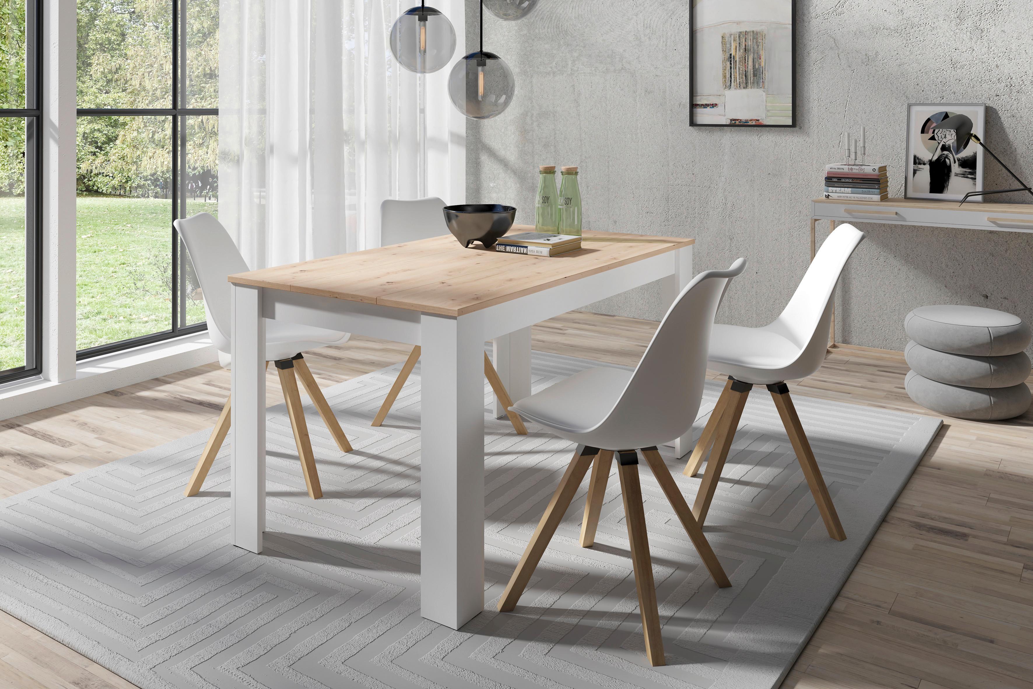 TISCHGRUPPE KIRA - Eichefarben/Weiß, MODERN, Holzwerkstoff/Textil - MID.YOU