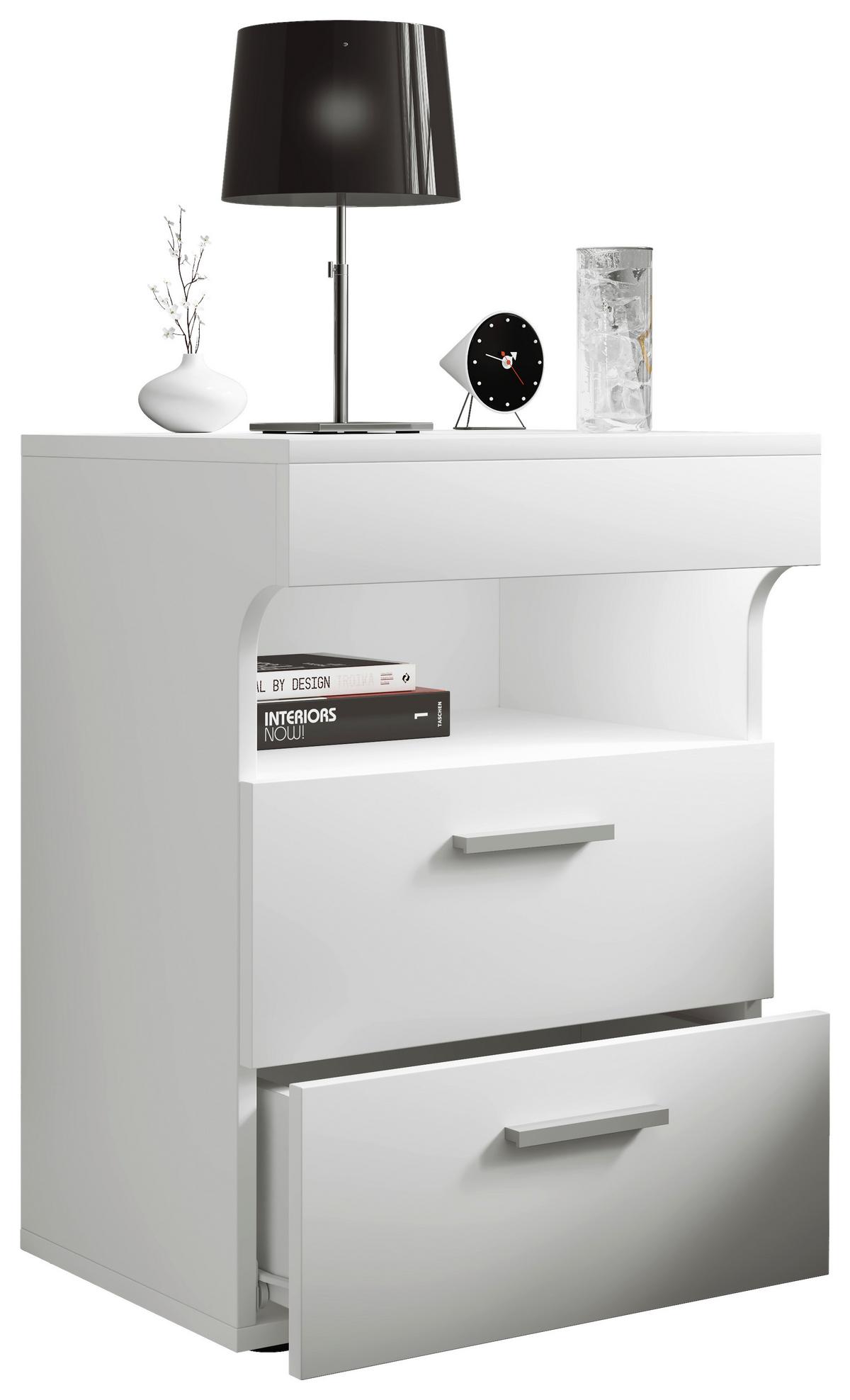NACHTKÄSTCHEN SLEPAL L - Weiss/Silberfarben, Modern, Holzwerkstoff/Kunststoff (45/61/39cm) - MID.YOU