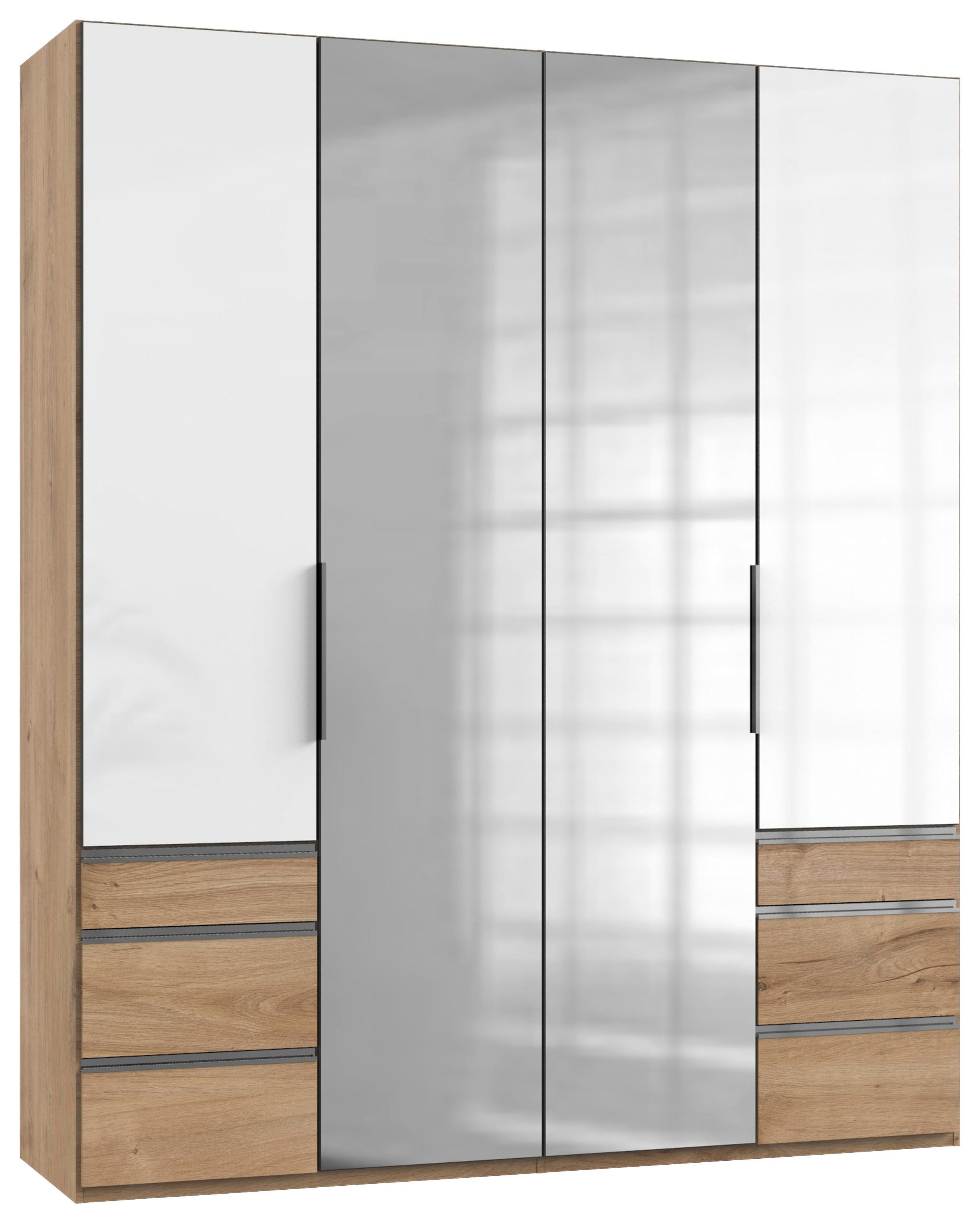 Drehtürenschrank Level 36D ca. 200 cm Eiche Dekor/Weiß - Chromfarben/Weiß Hochglanz, MODERN, Holzwerkstoff/Metall (200/236/58cm) - MID.YOU