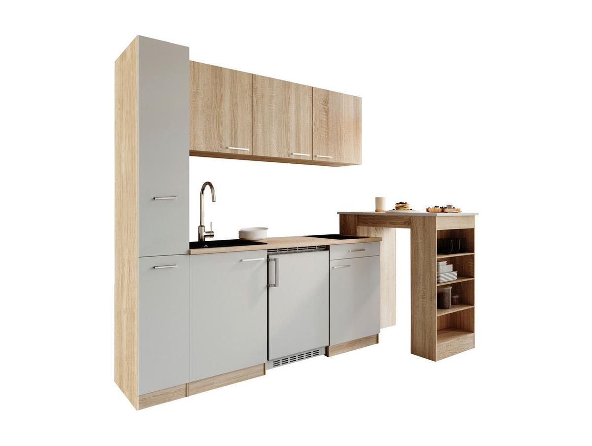Küchenblock Ingrid m. Geräten Weiß - Eichefarben/Alufarben, Design, Holzwerkstoff/Kunststoff (180cm) - Respekta