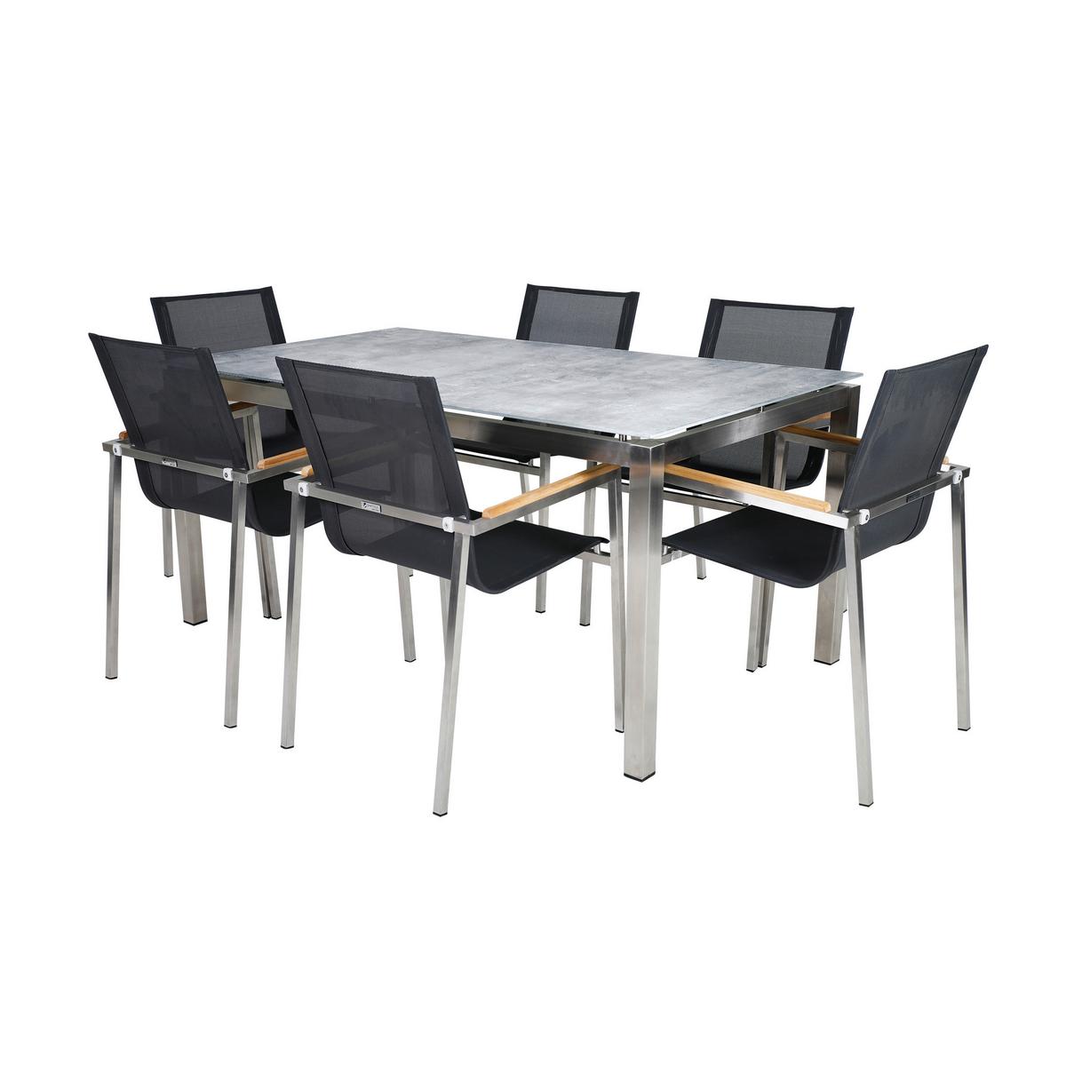 Dining-Loungeset Sydney Grau/Silberfarben - Silberfarben/Grau, Basics, Glas/Holz (160/74/90cm) - Gardenson