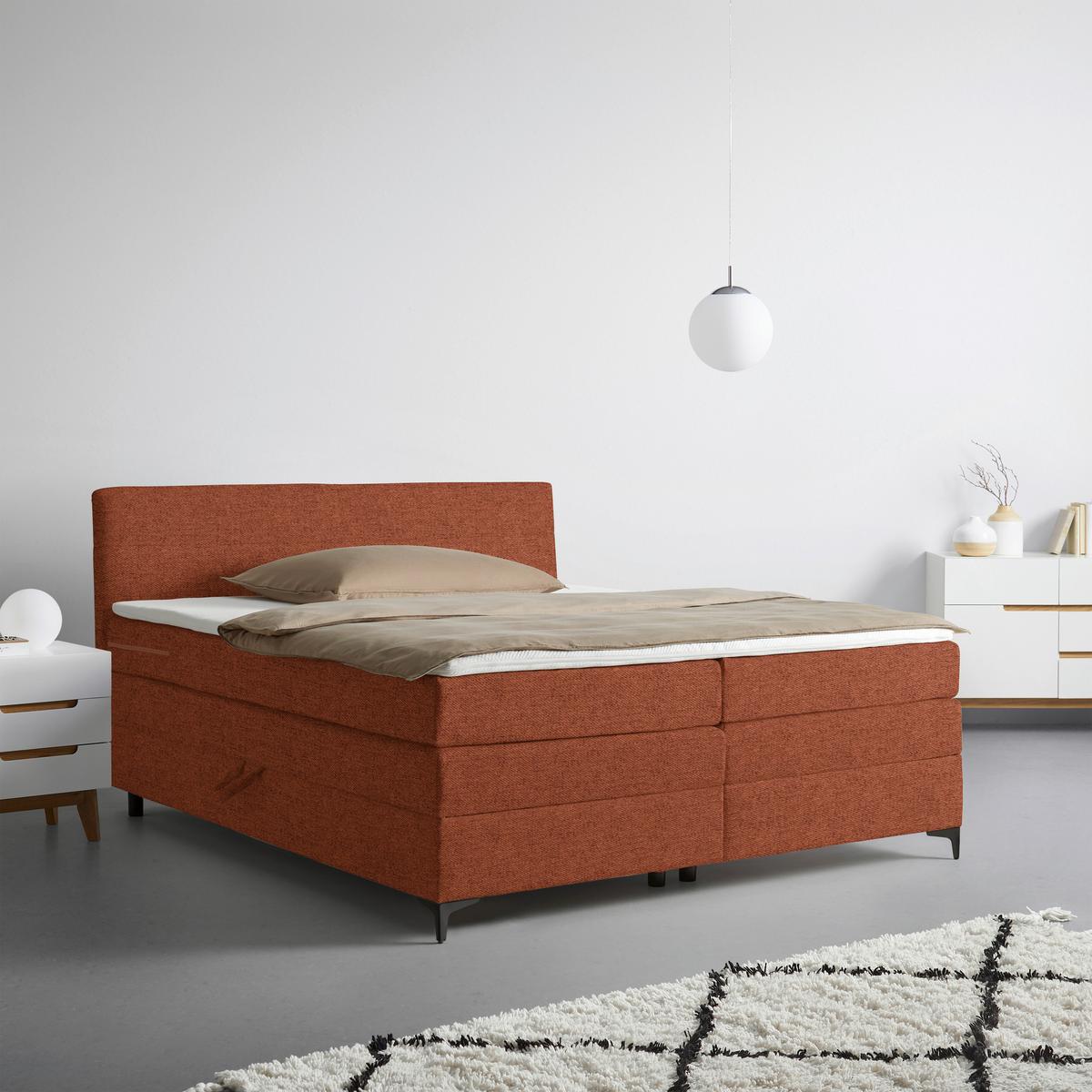 Boxspringbett Bari Terracotta ca. 200x200cm - Terracotta/Schwarz, KONVENTIONELL, Textil/Metall (200/200cm) - Based