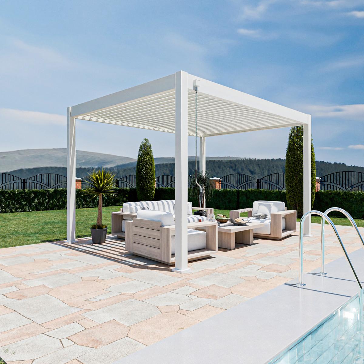Pergola Superior, Bela, 3x4m - bela/visoki sijaj, Basics, kovina (300/255/400cm) - Gardenson