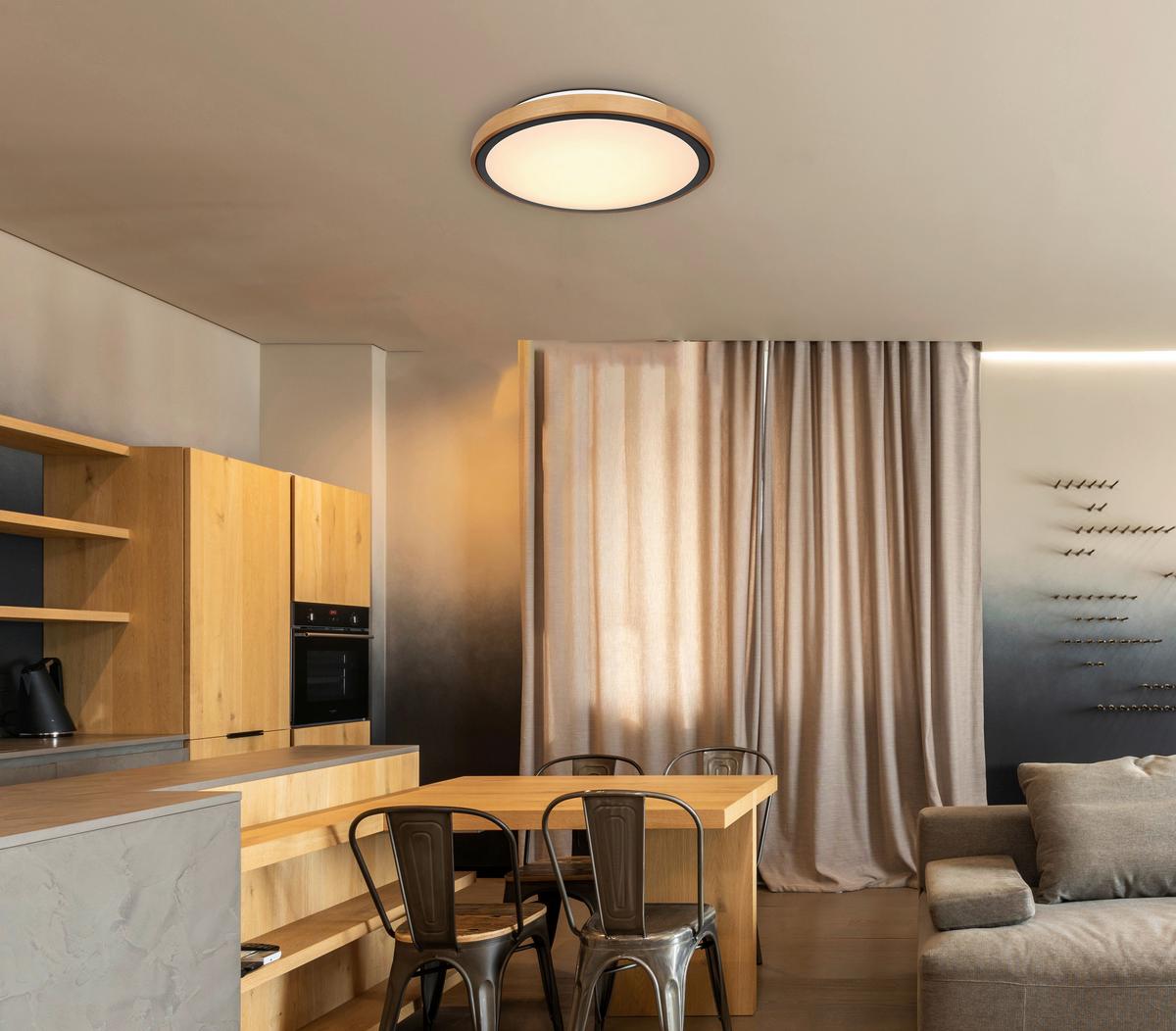 LAMPA SUFITOWA LED GRADEN - kolor ciemnego dębu/czarny, Design, tworzywo sztuczne/metal (43,7/11cm)