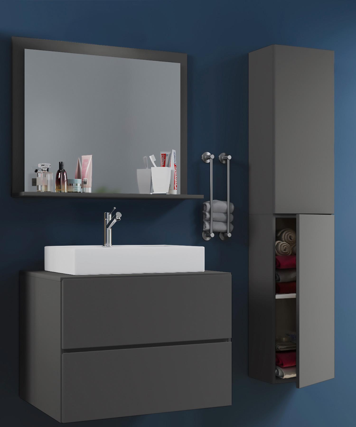 Stensko Ogledalo Lendas, Siva - antracit, Moderno, leseni material (60/55/16,6cm) - MID.YOU