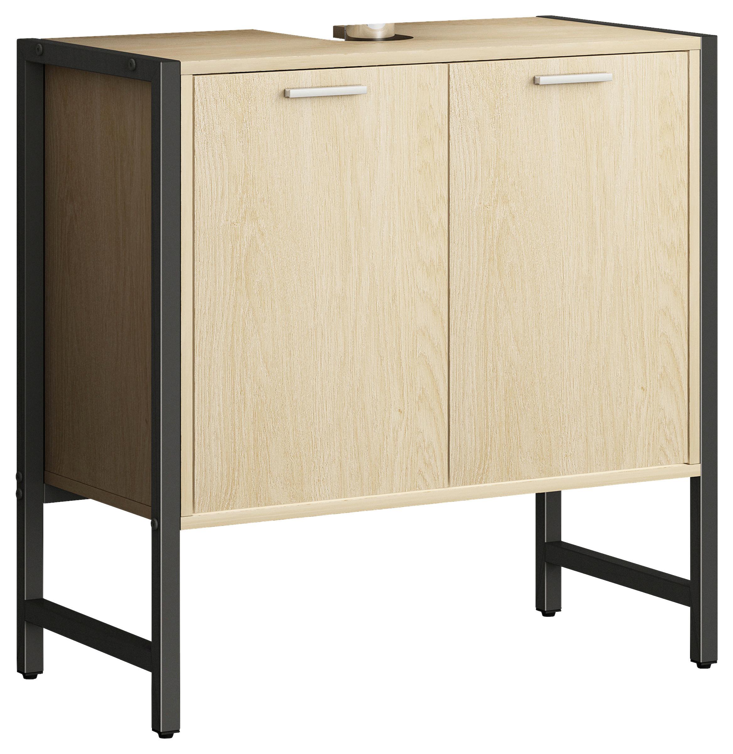 Waschbeckenunterschrank Edino ca. 60x60 cm Eiche/Schwarz - Honigeiche/Silberfarben, MODERN, Holzwerkstoff/Metall (60/60/30cm) - MID.YOU