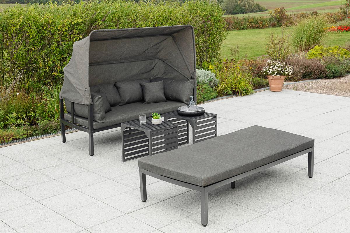 Loungegarnitur 4-tlg. Argos Metall/Textil mit Kissen - Graphitfarben/Grau, KONVENTIONELL, Textil/Metall (175/148/80cm) - Gardenson