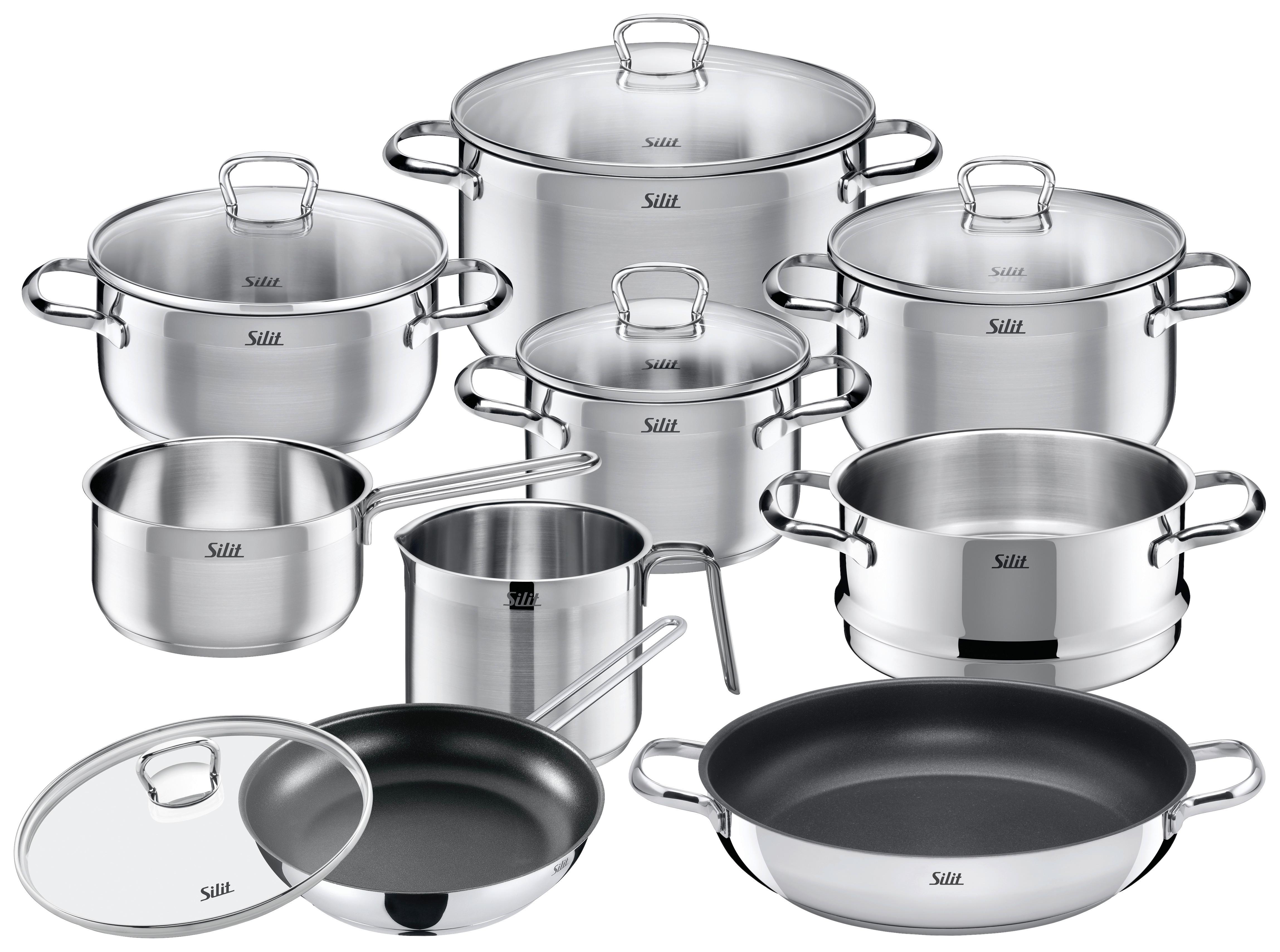 Kochtopfset Toskana aus Edelstahl, 14-teilig - Silberfarben, Glas/Metall - Silit