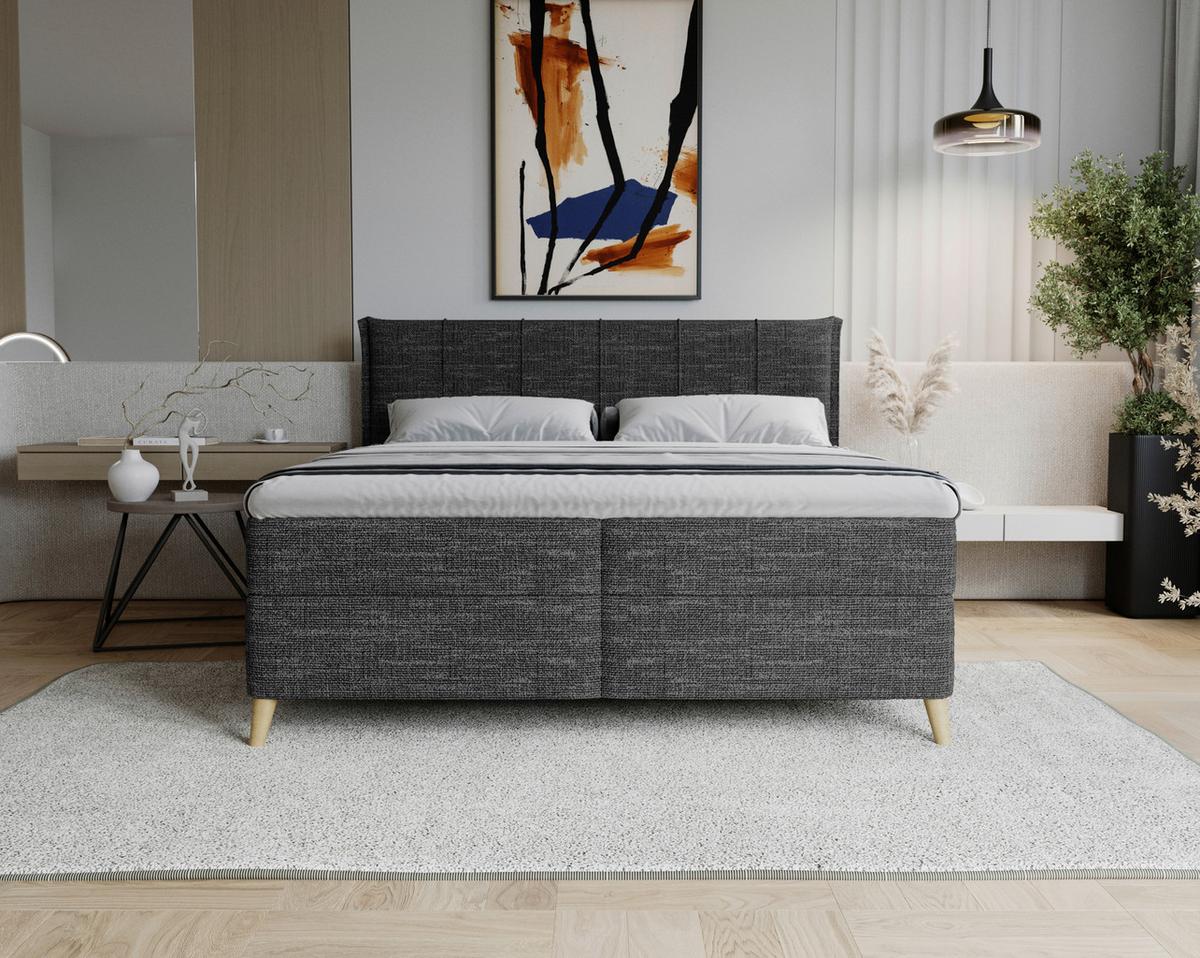 Boxbett Veloria Schwarz ca. 160x200cm - Schwarz, KONVENTIONELL, Textil/Metall (160/200cm) - Based