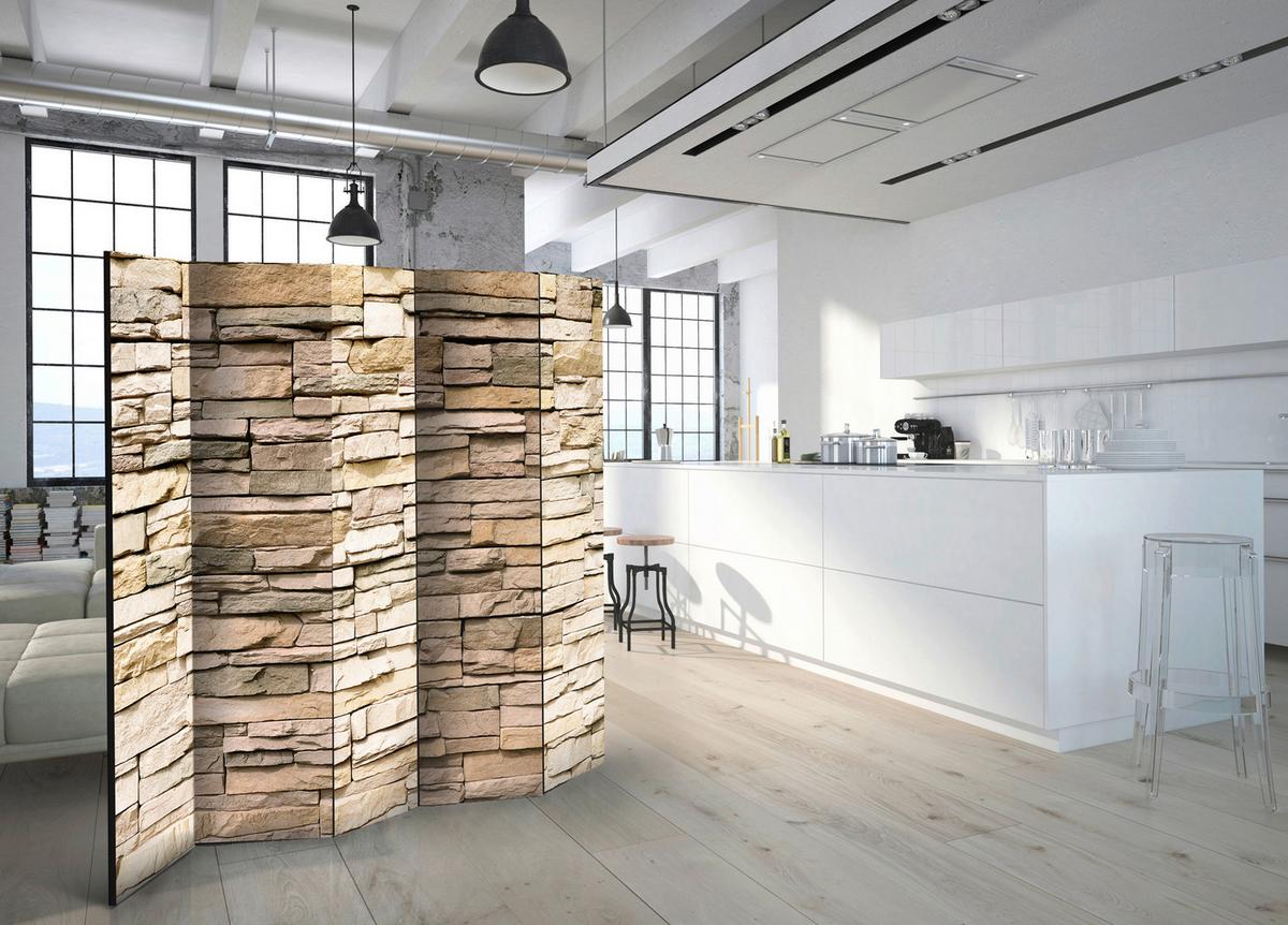 Paravan Decorative Stone I, 5-Delni, Enostranski - barve kapučina, Basics, tekstil/les (225cm) - artgeist