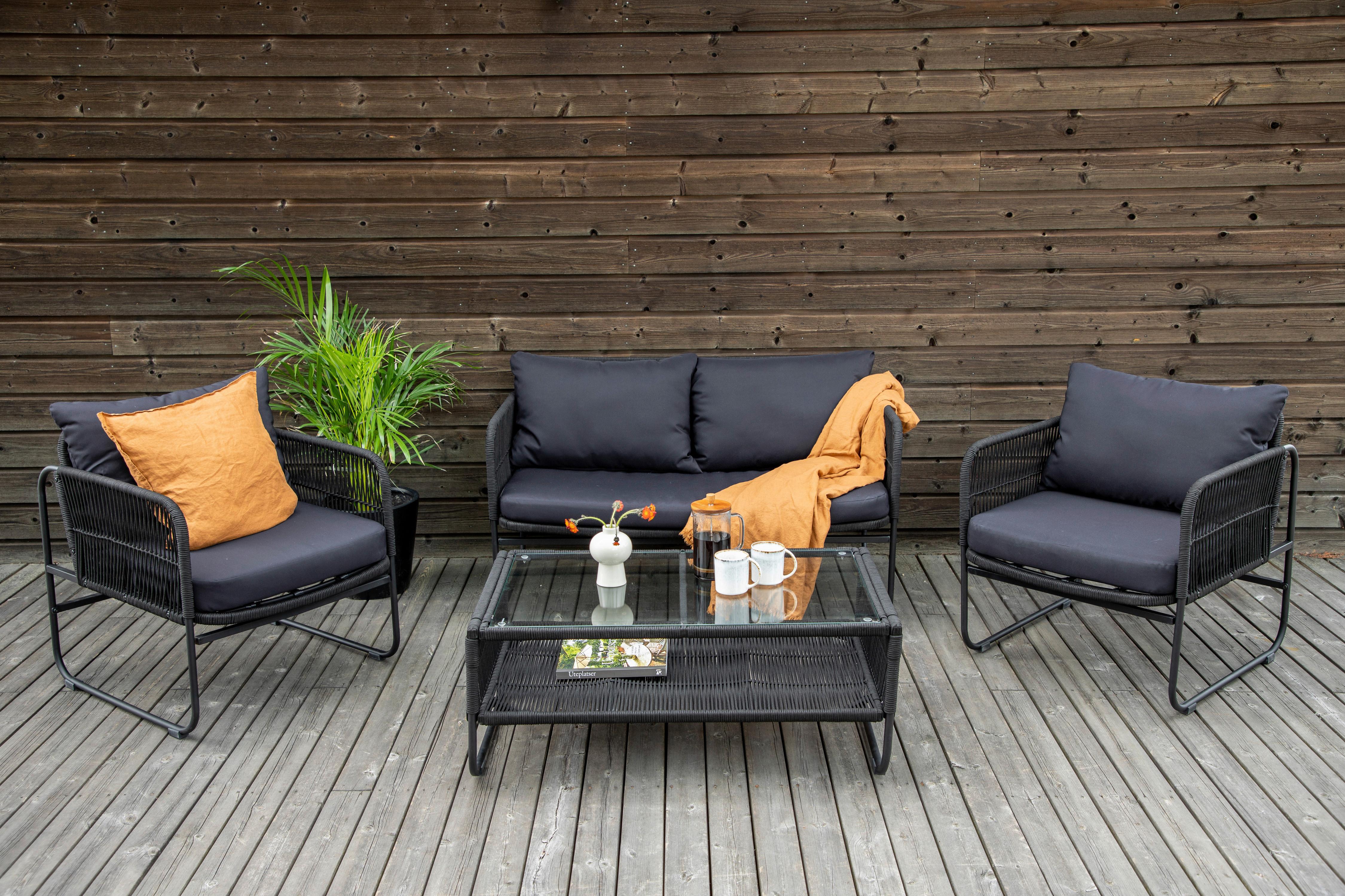 LOUNGEGARNITUR UTAH - Schwarz, KONVENTIONELL, Textil/Metall - Gardenson