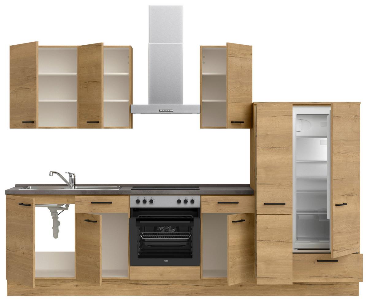 Küchenblock Structura Low m. Geräten Eiche - Schieferfarben/Eichefarben, MODERN, Holzwerkstoff/Metall (300cm) - Nobilia