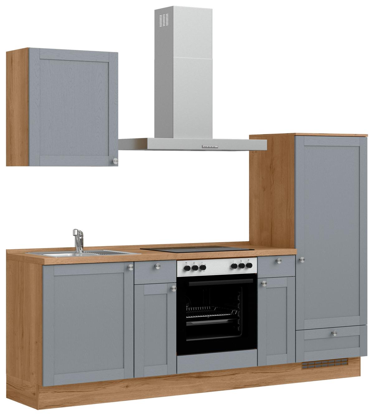 Küchenleerblock Frame Low o. Geräte Blaugrau - Edelstahlfarben/Eichefarben, MODERN, Holzwerkstoff/Metall (240cm) - Nobilia