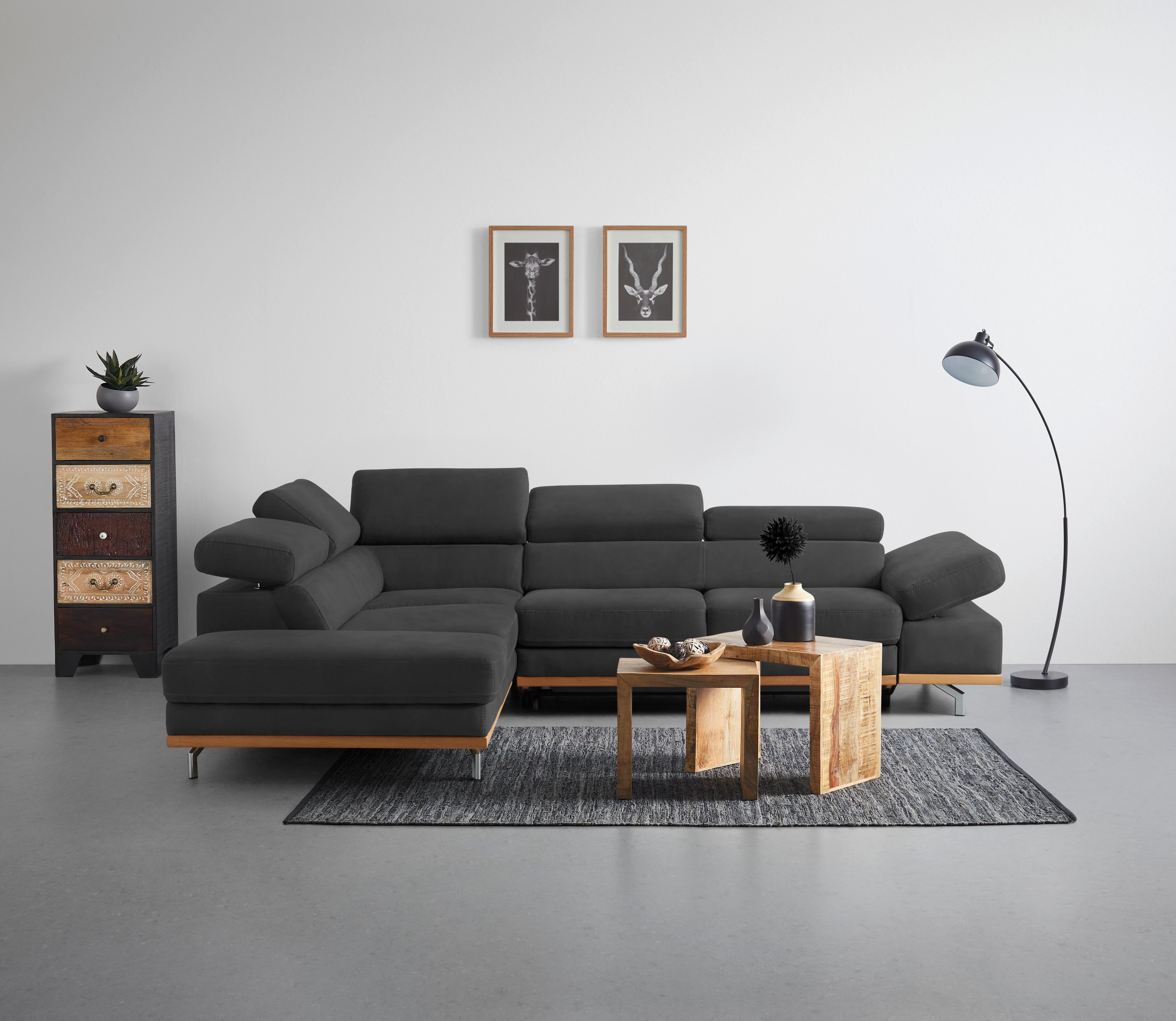 Wohnlandschaft Carmen in Schwarz mit Bettfunktion - Chromfarben/Schwarz, KONVENTIONELL, Holz/Textil (226/93/292cm) - Based