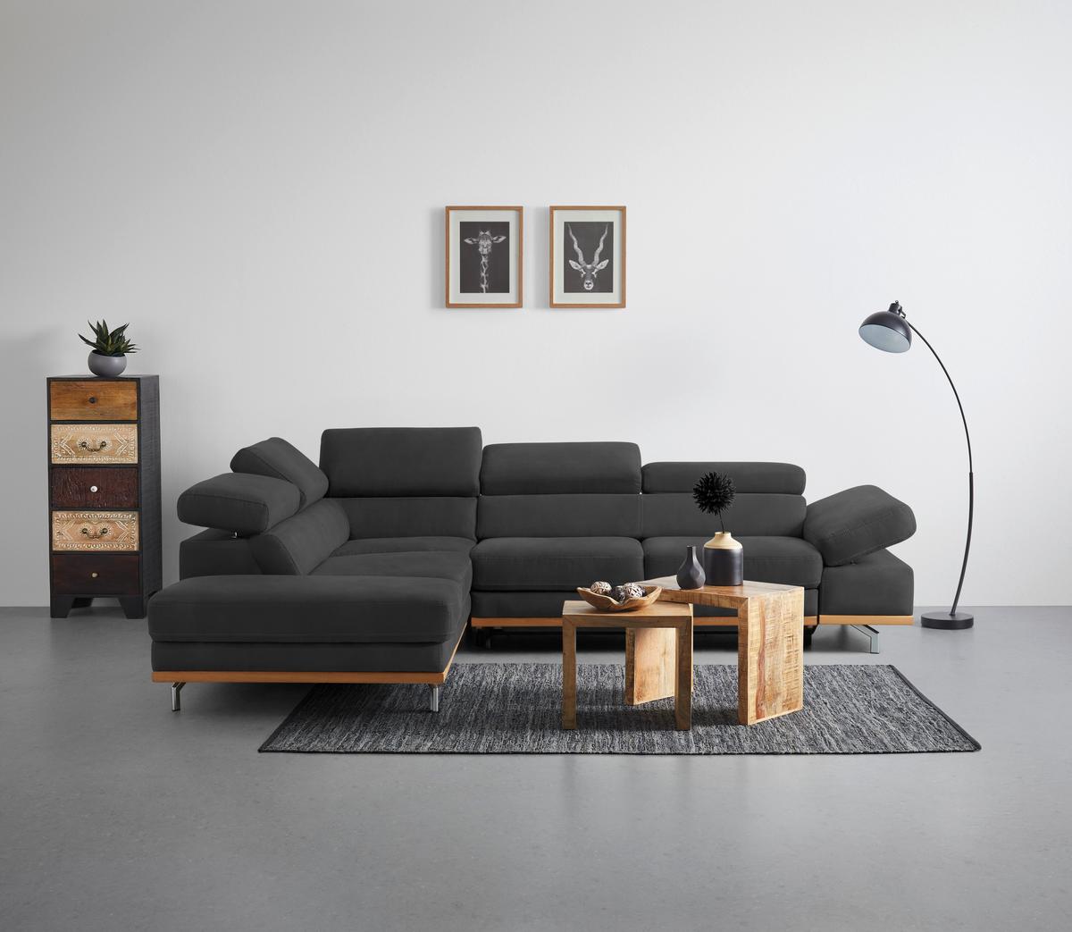 Wohnlandschaft Carmen in Schwarz mit Bettfunktion - Chromfarben/Schwarz, KONVENTIONELL, Holz/Textil (226/93/292cm) - Based
