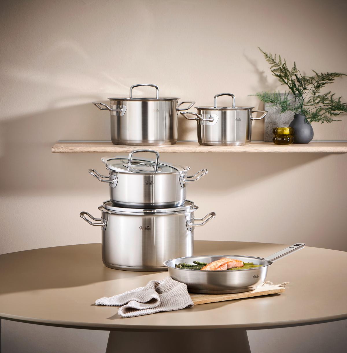ZESTAW GARNKÓW 084-379-05-000/0 FISSLER - kolor srebrny, Basics, metal/szkło - Fissler