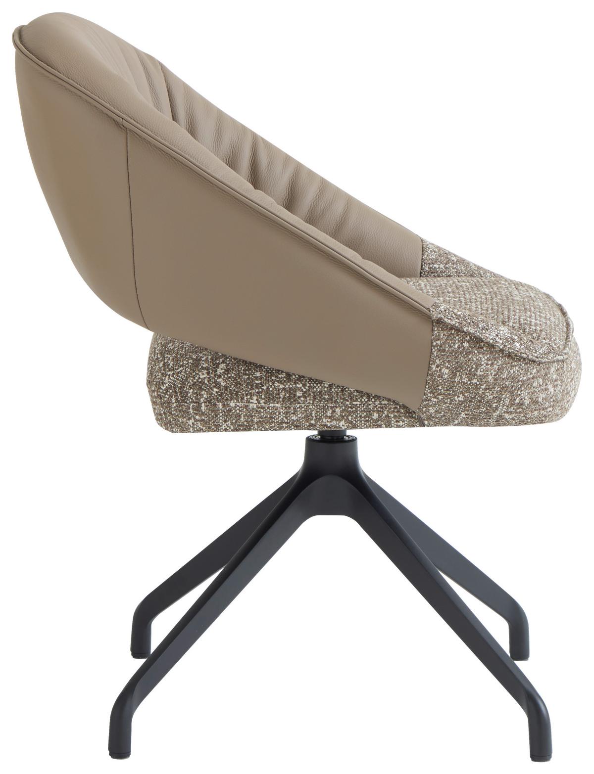 KRZESŁO Z PODŁOKIETNIKAMI NALA -EXKLUSIV- - beżowy/czarny, Design, skóra/metal (61/81/66cm) - Dieter Knoll