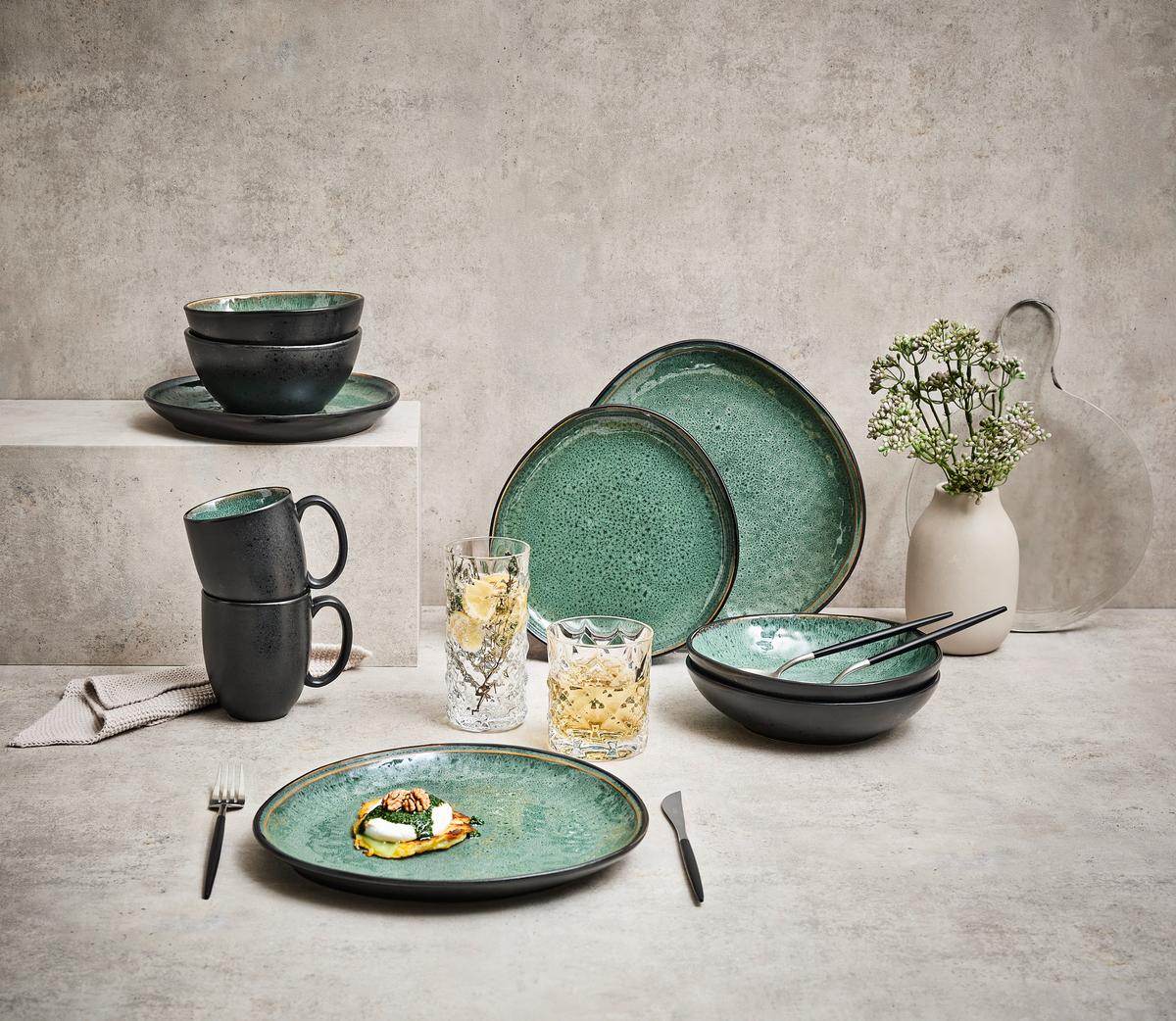 SERWIS OBIADOWO-ŚNIADANIOWY SØREN GREEN - zielony, Trend, ceramika - Novel