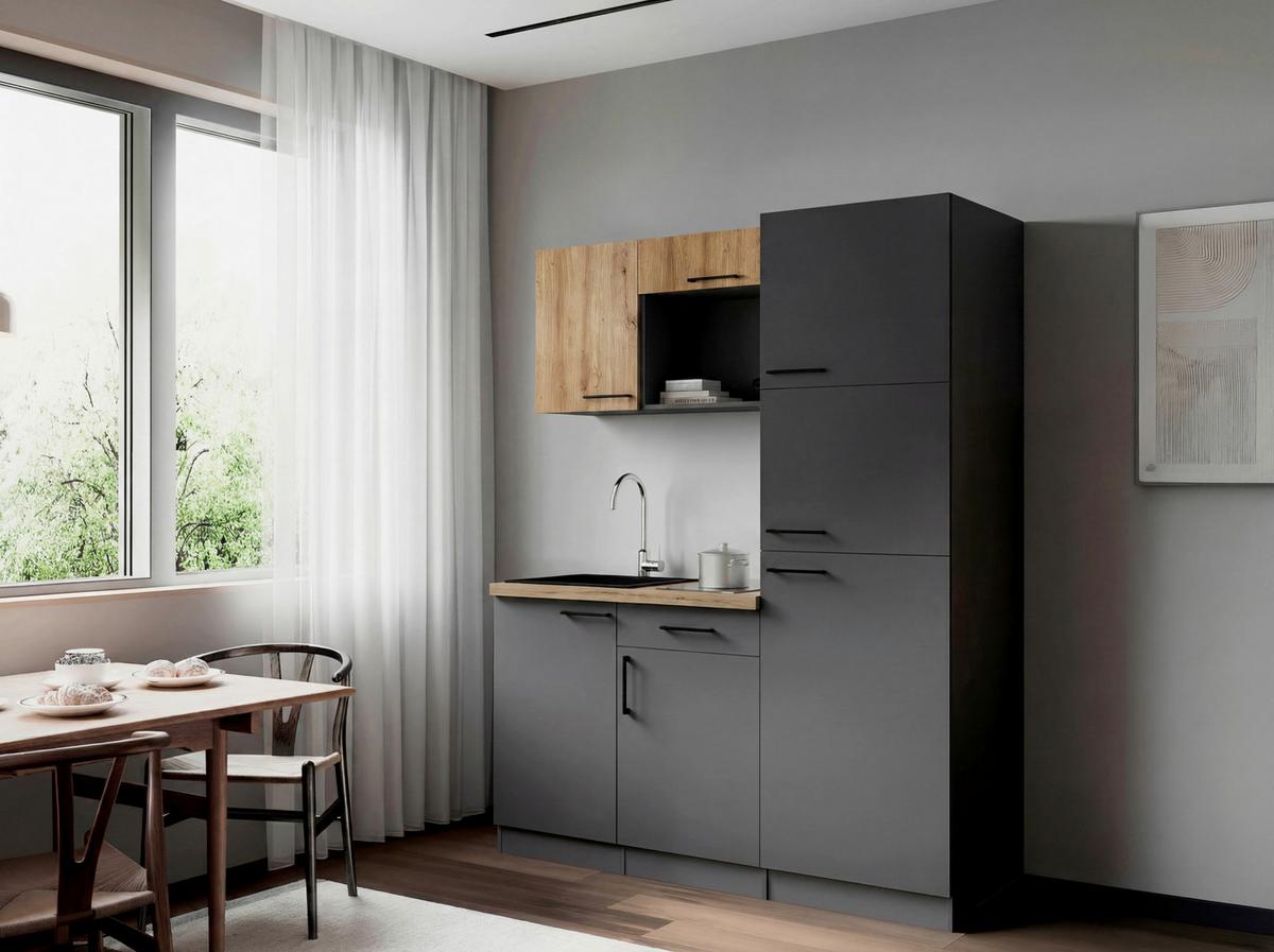 Küchenblock Oliver m. Geräten Grau - Eiche Artisan/Grau, Trend, Holzwerkstoff/Metall (160cm) - Respekta