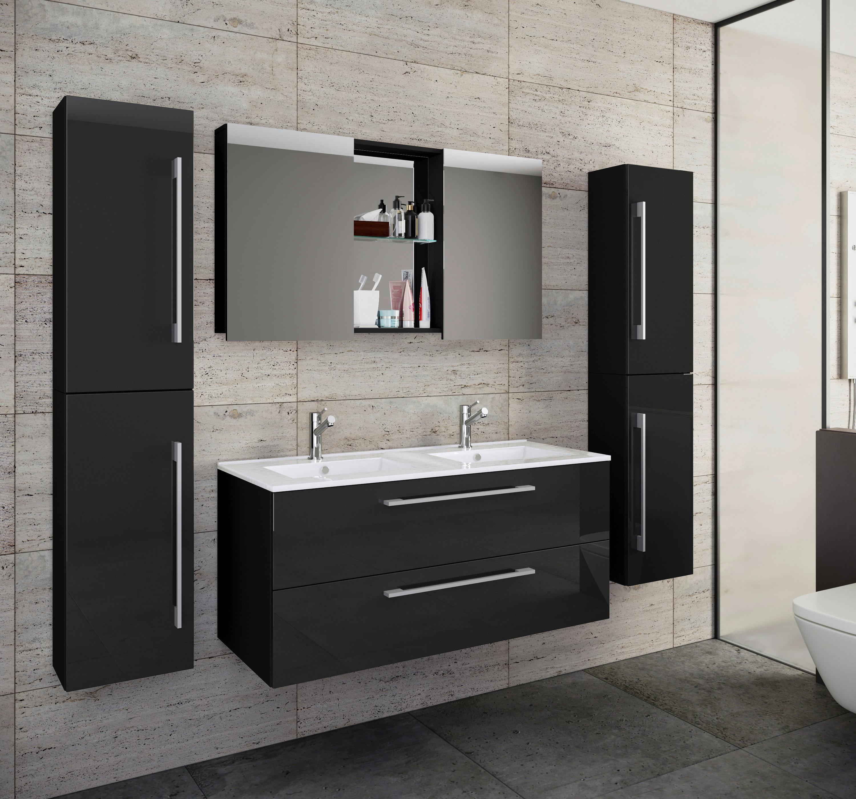 Badezimmer Budasi 5-tlg. ca. 178 cm Schwarz - Schwarz/Alufarben, MODERN, Keramik/Holzwerkstoff (178cm) - MID.YOU