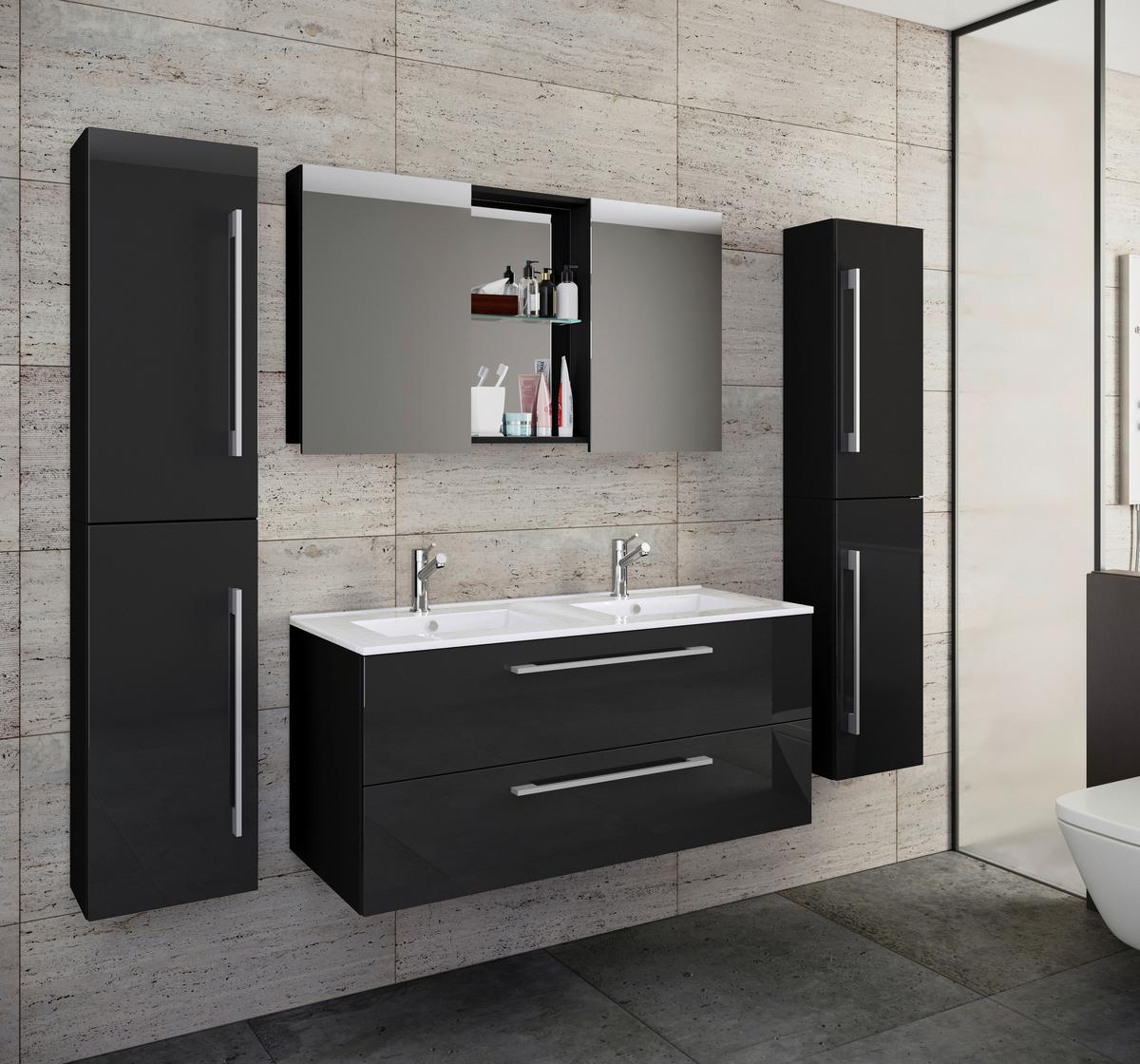 Badezimmer Budasi 5-tlg. ca. 178 cm Schwarz - Schwarz/Alufarben, MODERN, Keramik/Holzwerkstoff (178cm) - MID.YOU