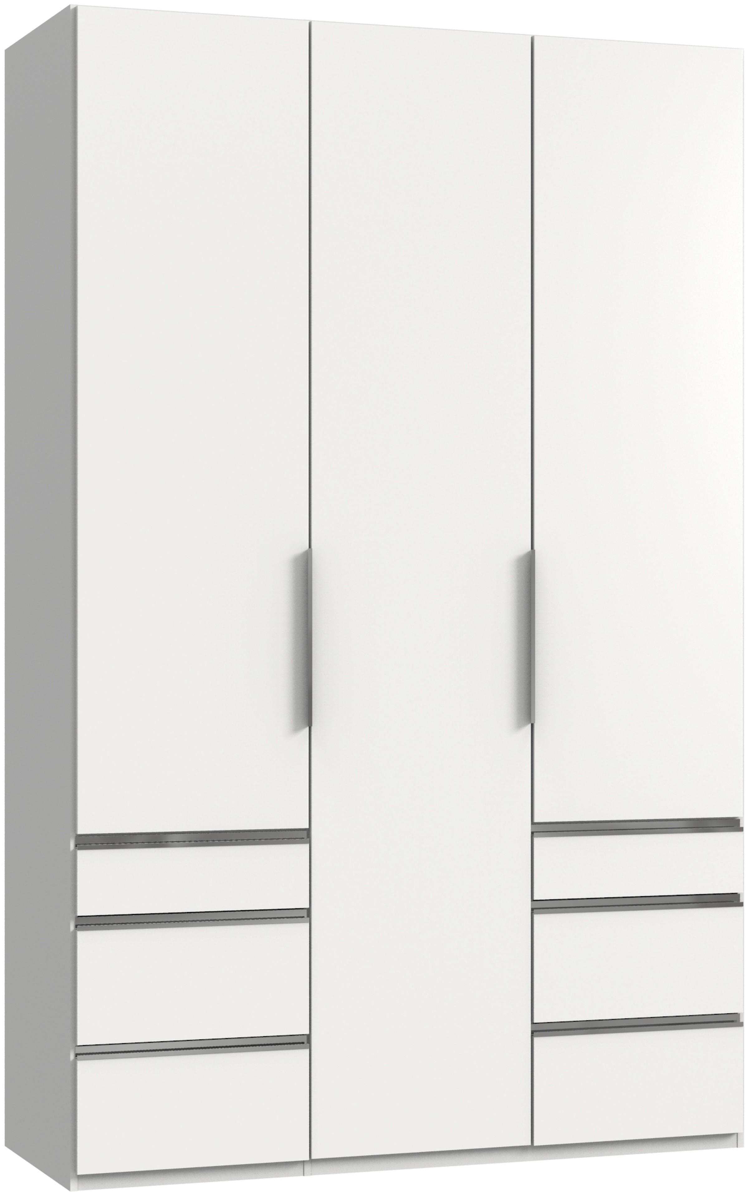 Drehtürenschrank mit Laden, B: 150 cm, Level 36A, Weiß - Chromfarben/Weiß, MODERN, Holzwerkstoff (150/236/58cm) - MID.YOU