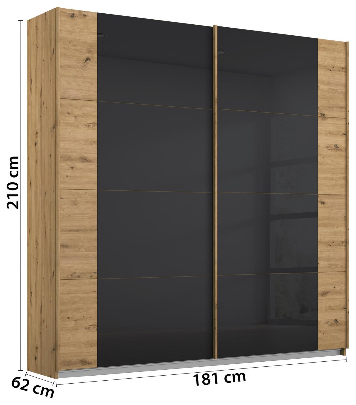 DULAP USI CULISANTE ARTEMIS - stejar Artisan/antracit, Modern, sticlă/material pe bază de lemn (181/210/62cm) - Modern Living