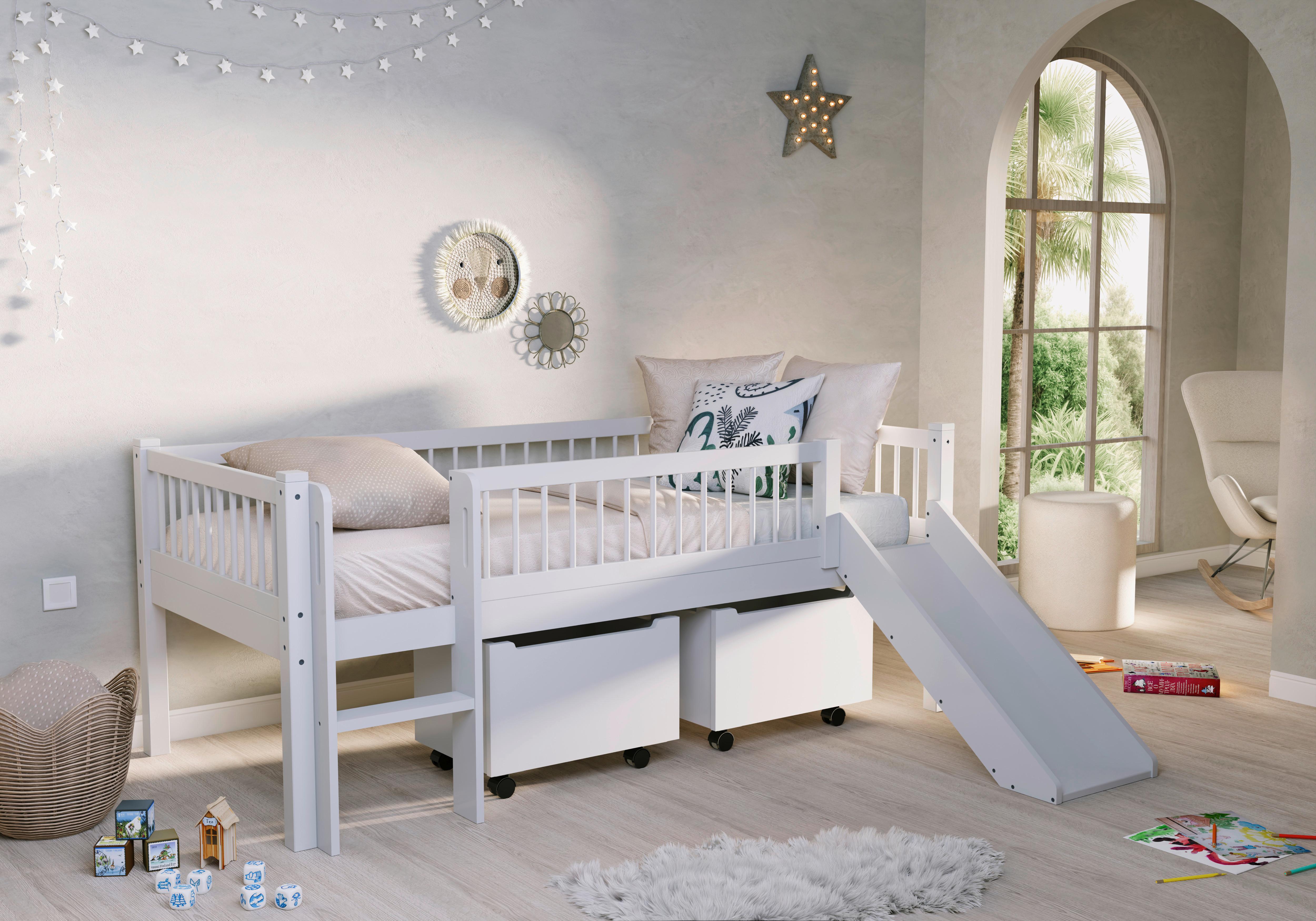 Spielbett FORREST Weiß ca.90x200cm Rutsche, Bettlade - Naturfarben/Weiß, MODERN, Holz (90/200cm) - Vipack