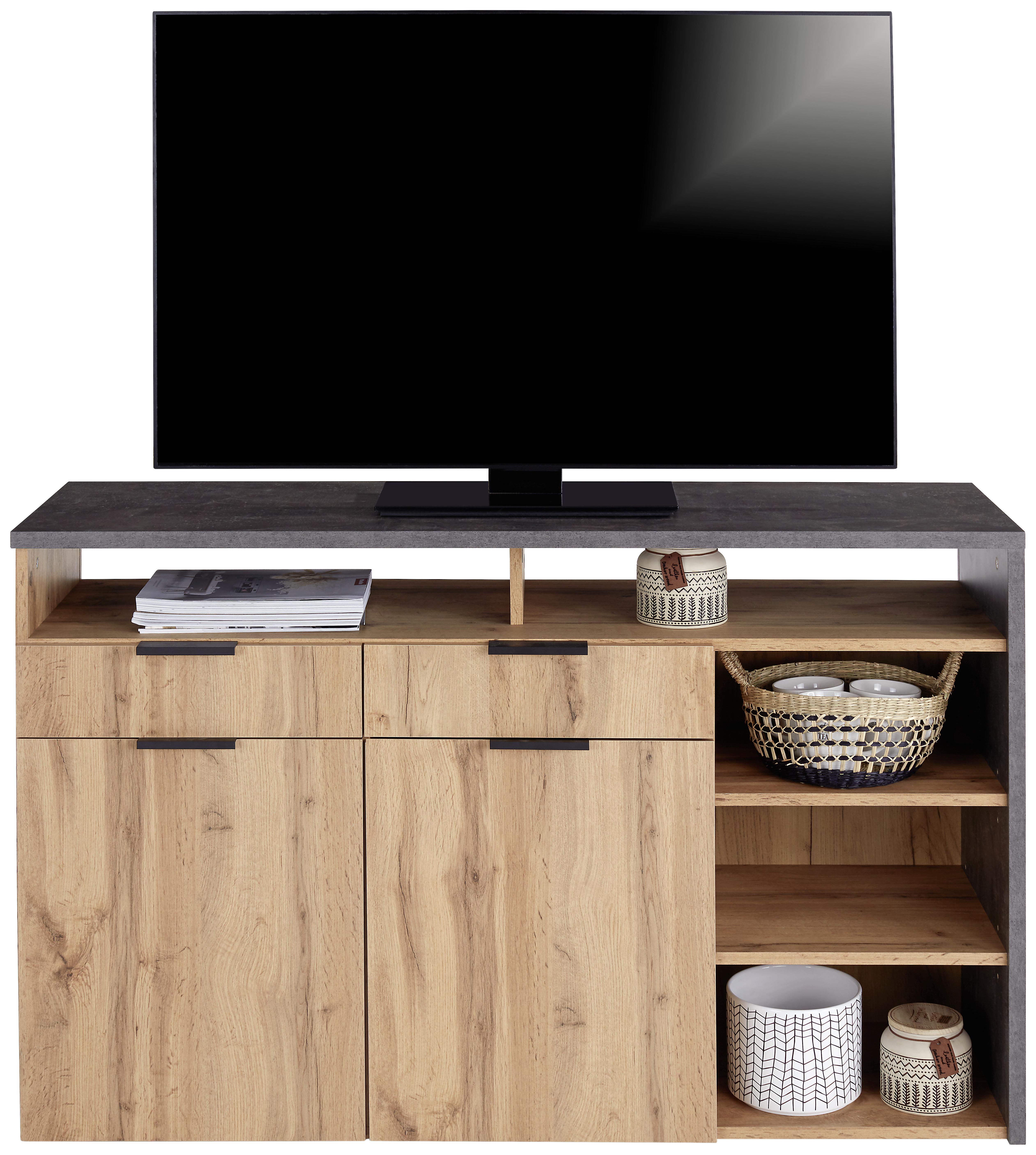 Tv Komoda Mx 146 - boje hrasta/boje aluminija, Moderno, drvni materijal/metal (130/80/40cm)
