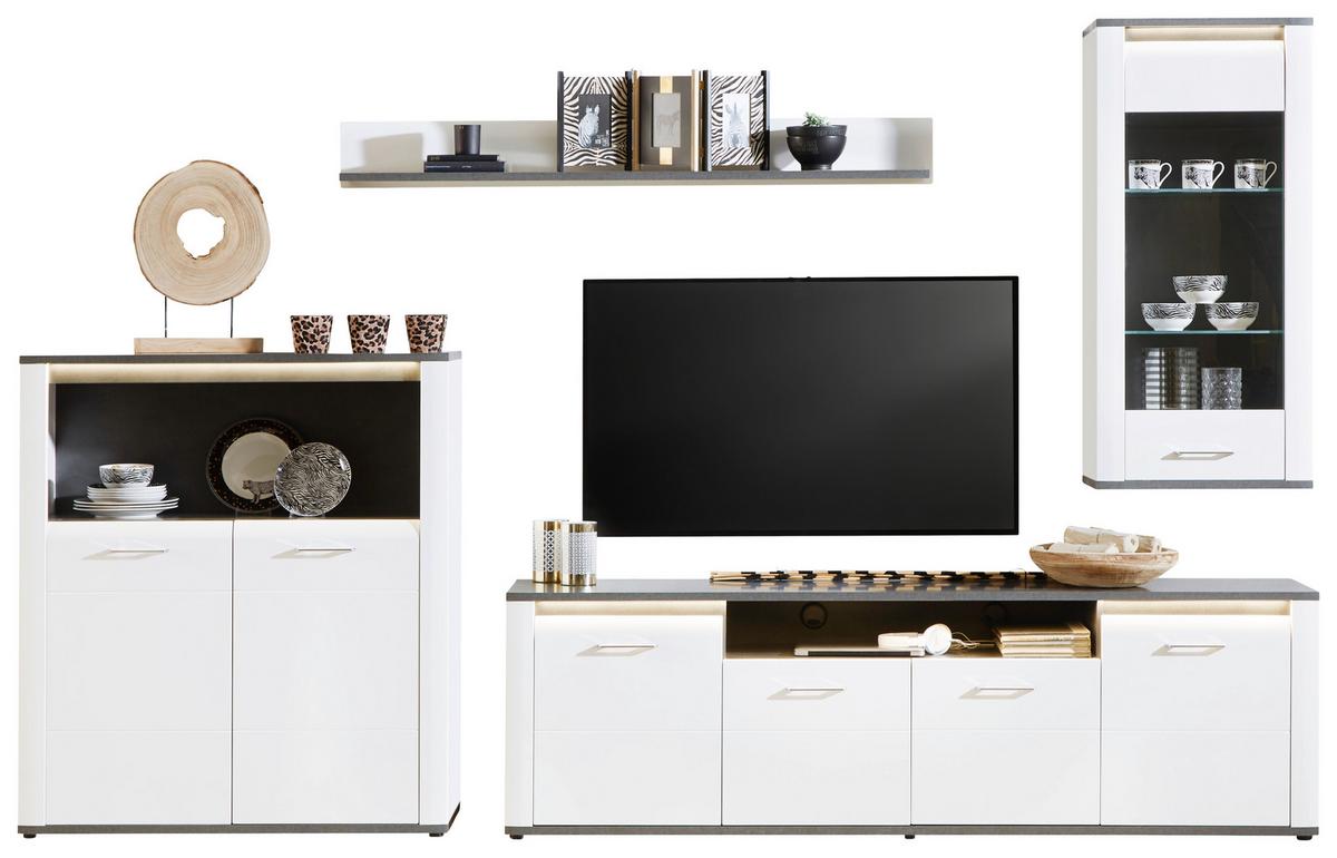 Comodă înaltă Alassio - alb/grafit, Modern, material pe bază de lemn (109/122/37,5cm) - Modern Living