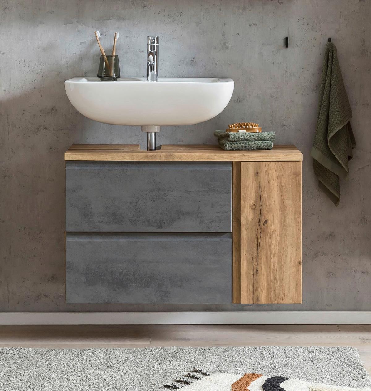 Waschbeckenunterschrank Varese ca. 85x56 cm Wotan Eiche - Eiche Wotan/Hellgrau, MODERN, Holzwerkstoff (85/56/35cm) - Held