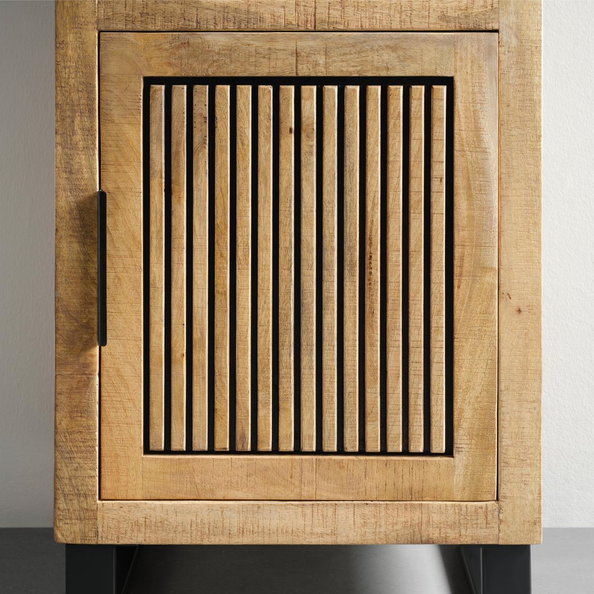 Vitrine Everest in Naturfarben/Schwarz - Schwarz/Naturfarben, Natur, Glas/Holz (60/180/40cm) - Zandiara