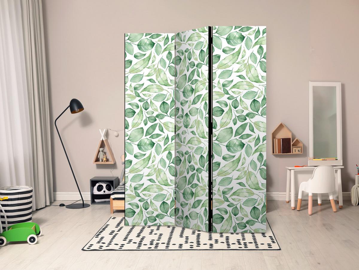 Paravan Natural Beauty, Dvostranski, 3-Delni - zelena/bela, Basics, tekstil/les (135/172/3cm) - artgeist